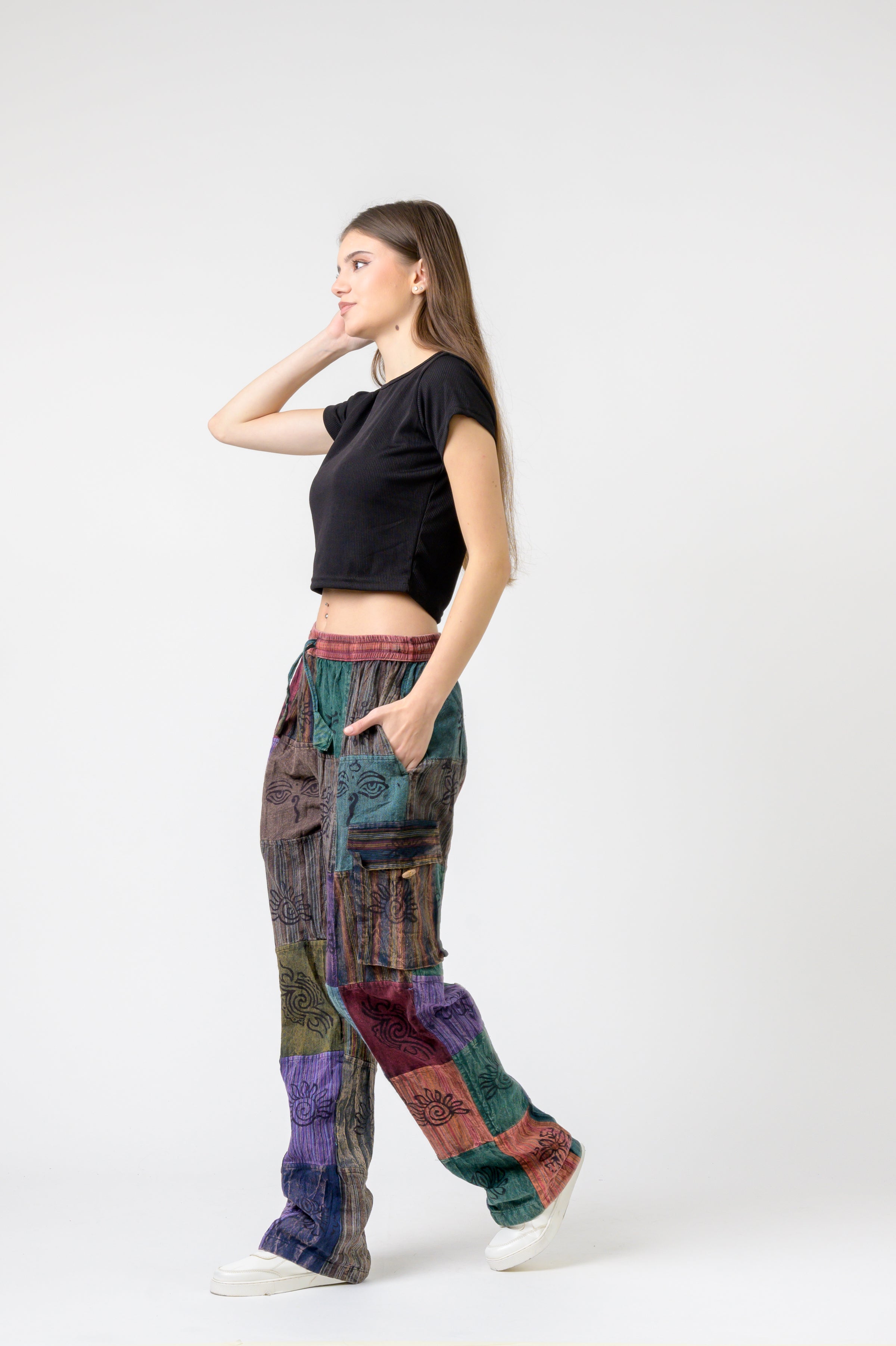Rhea Mixed Tie-Waist Straight Pants