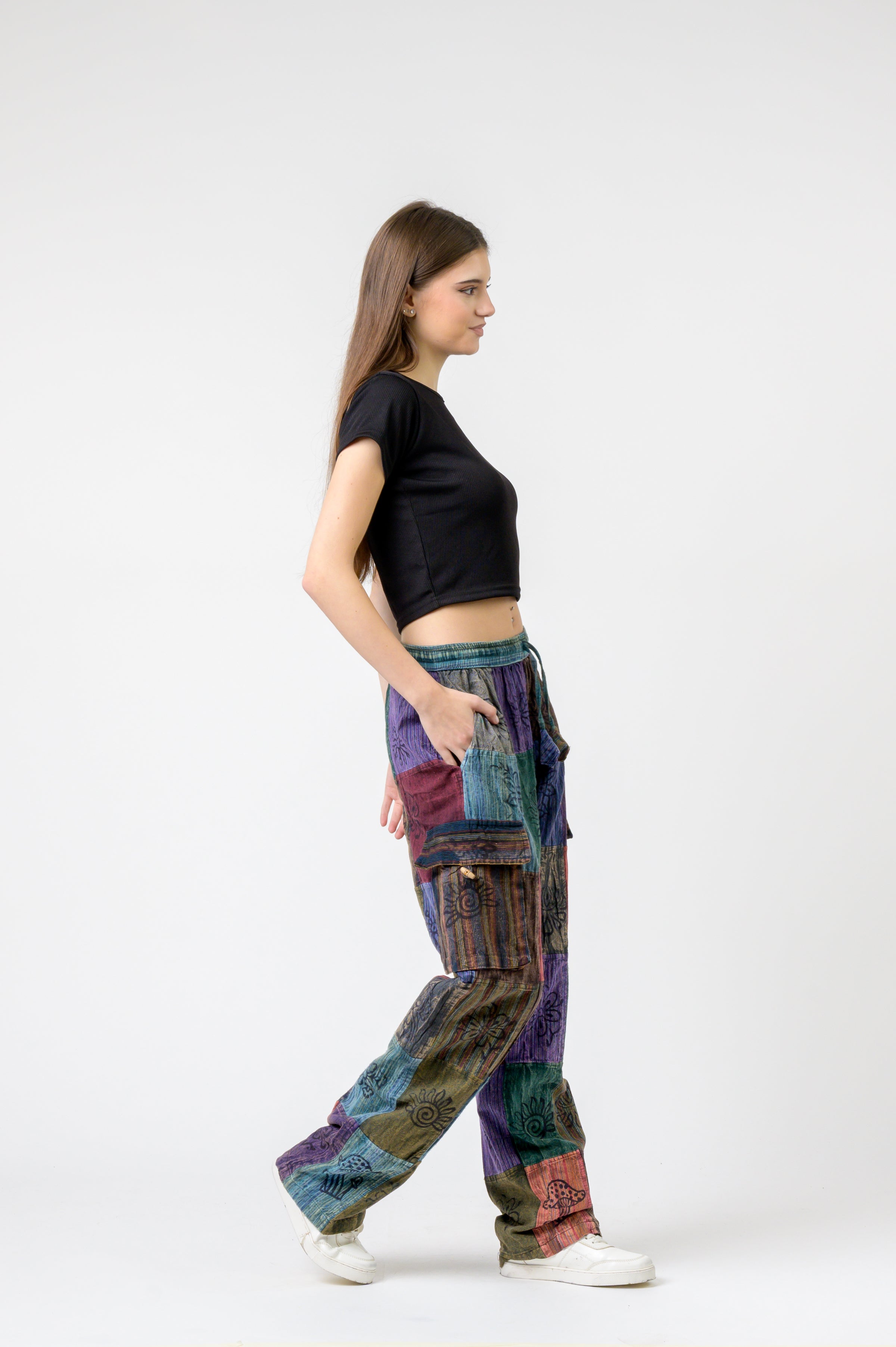 Rhea Mixed Tie-Waist Straight Pants