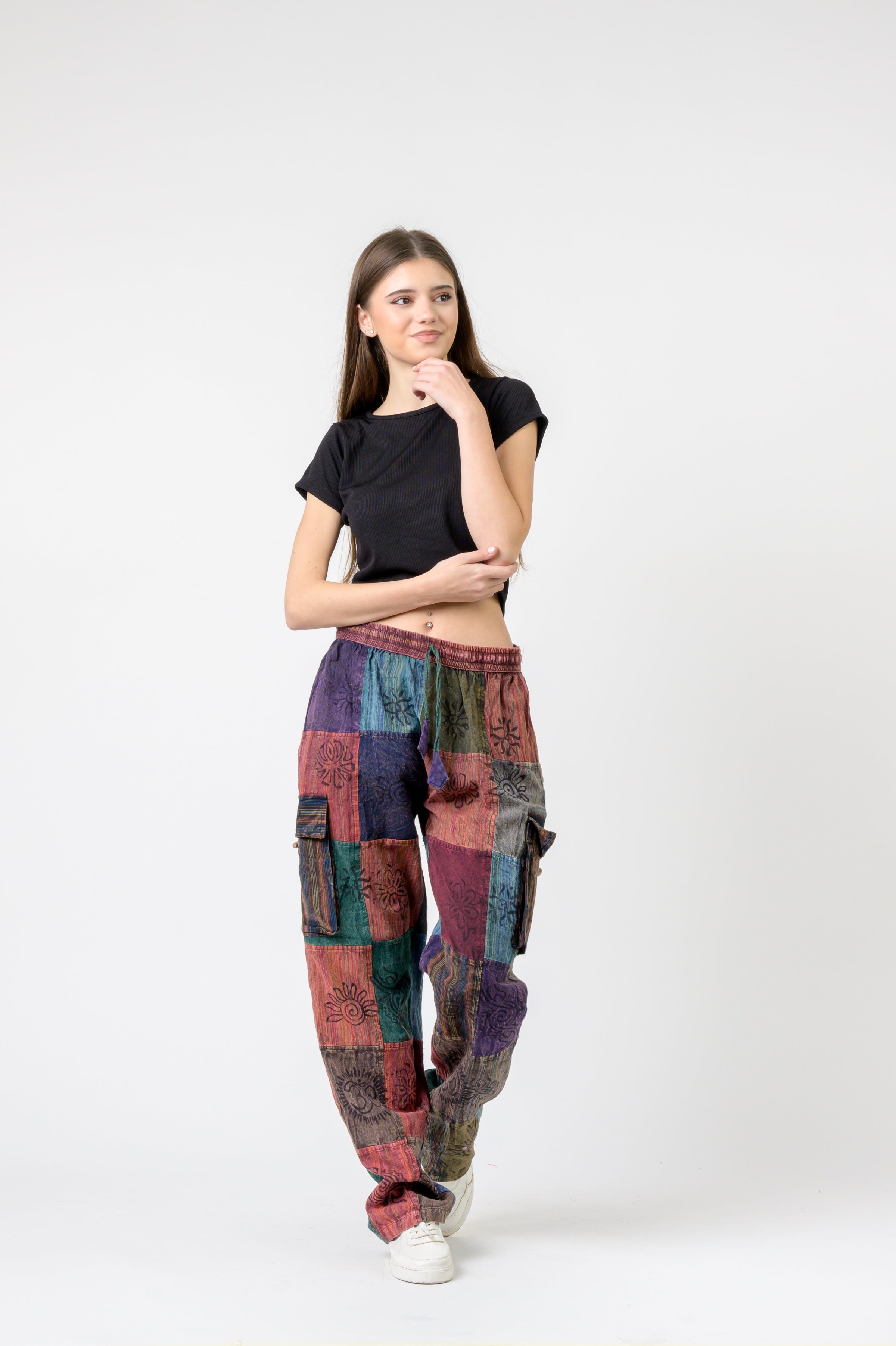 Rhea Mixed Tie-Waist Straight Pants