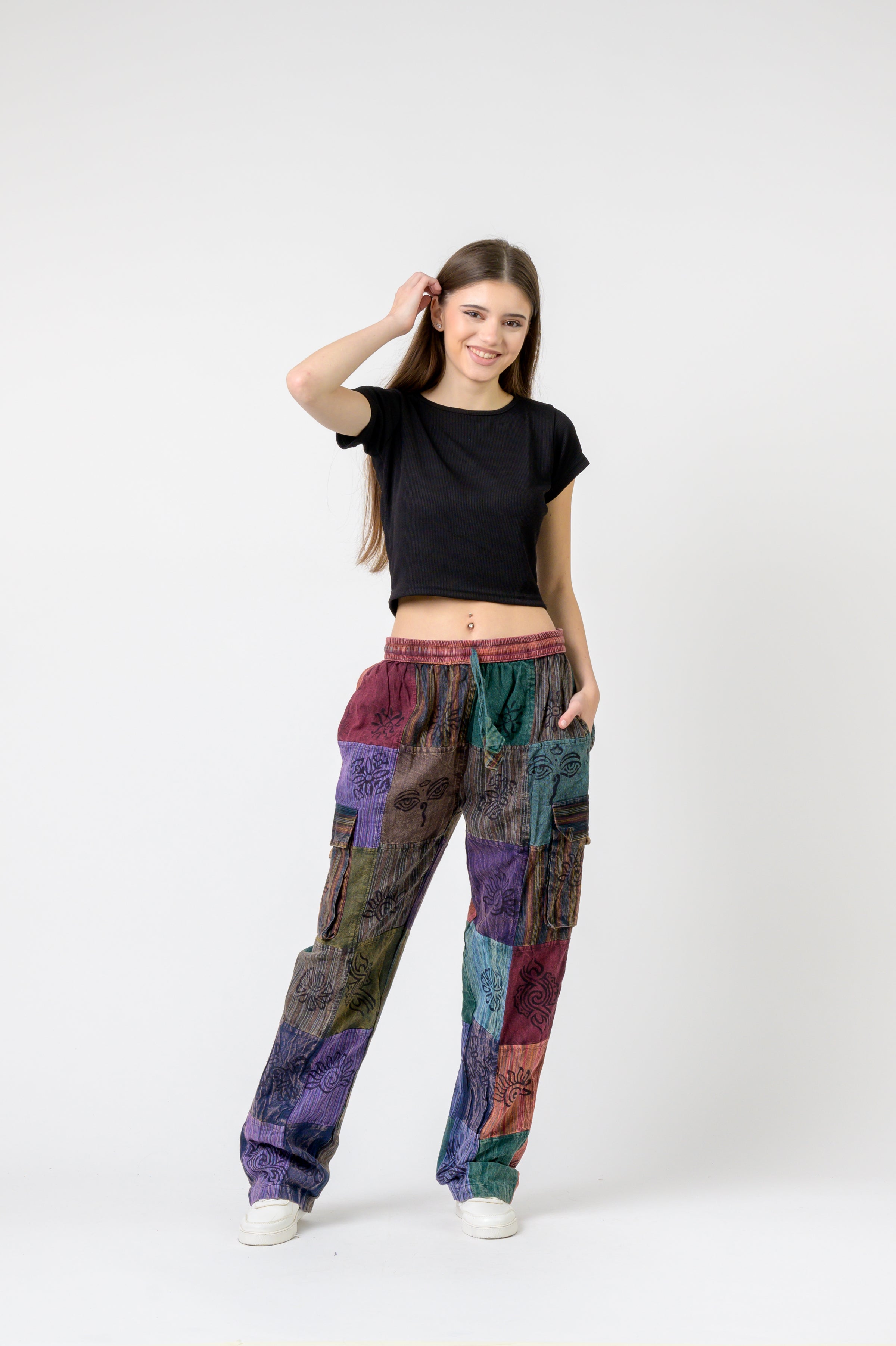 Rhea Mixed Tie-Waist Straight Pants