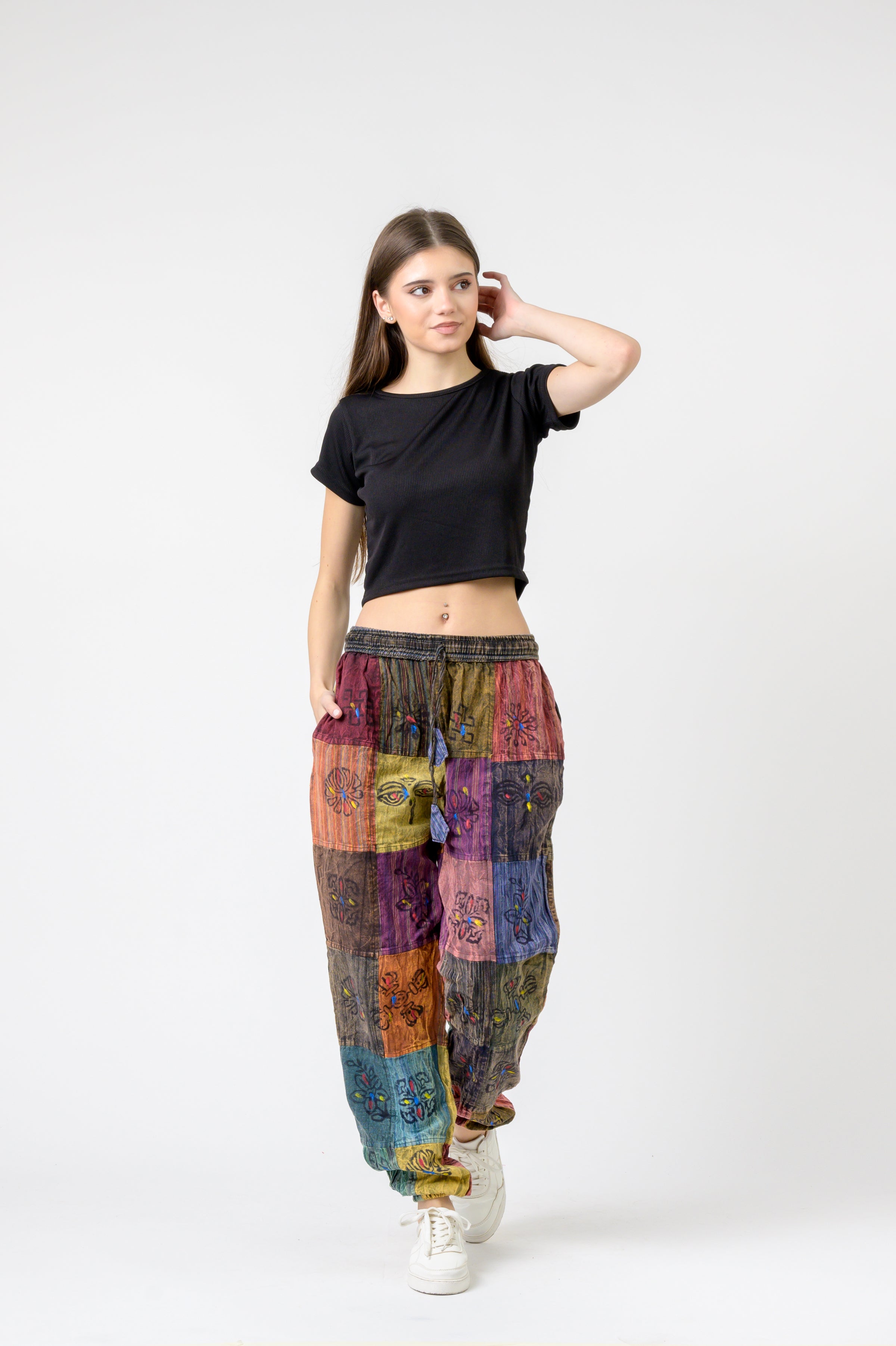 Rhea Elastic Waist Patch Pants