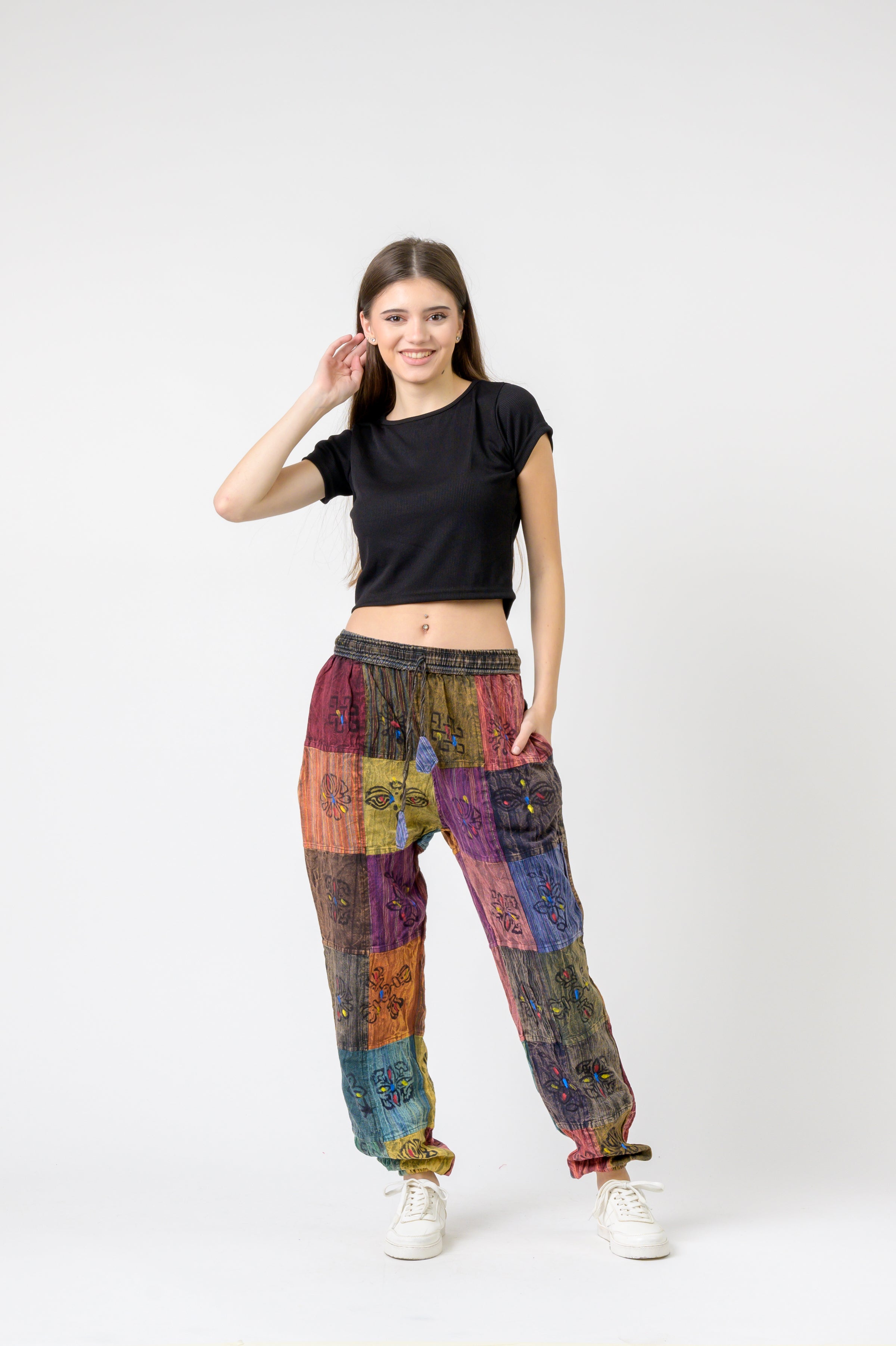Rhea Elastic Waist Patch Pants