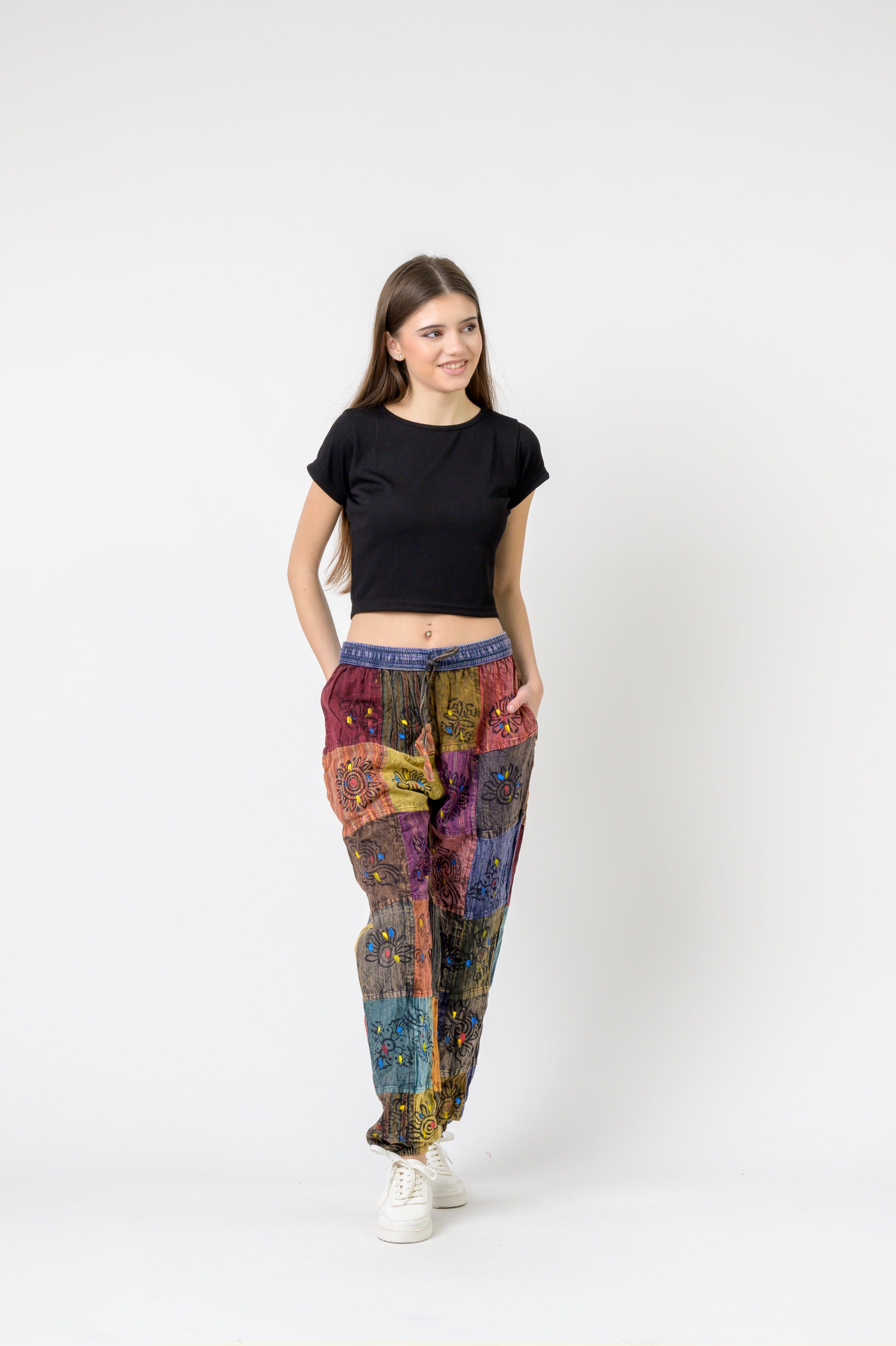 Rhea Elastic Waist Patch Pants