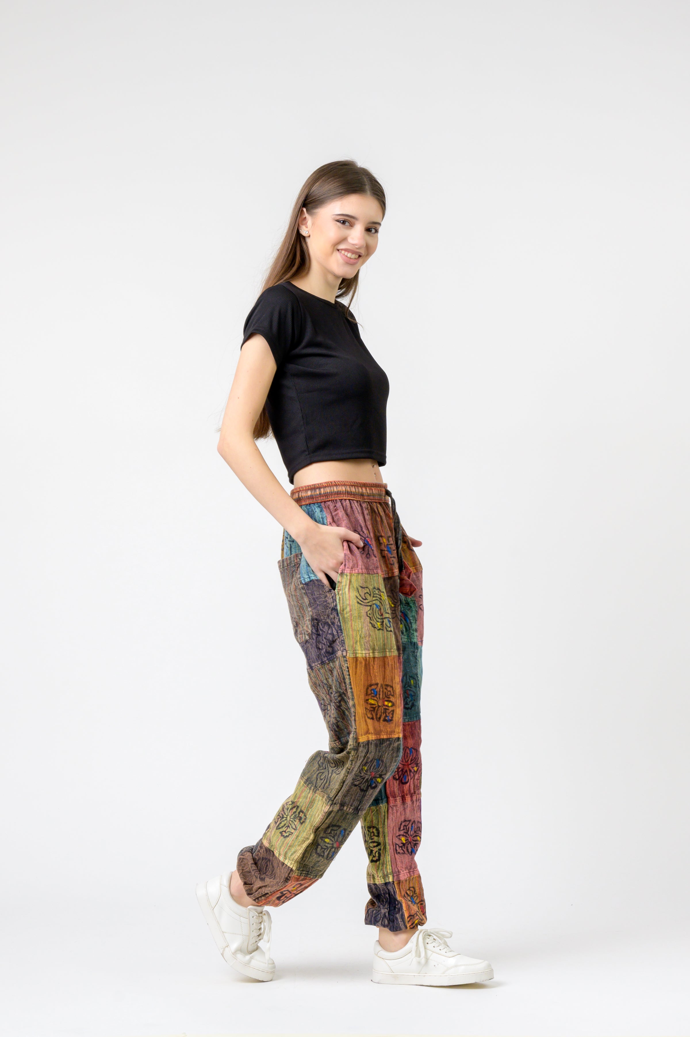 Rhea Elastic Waist Patch Pants
