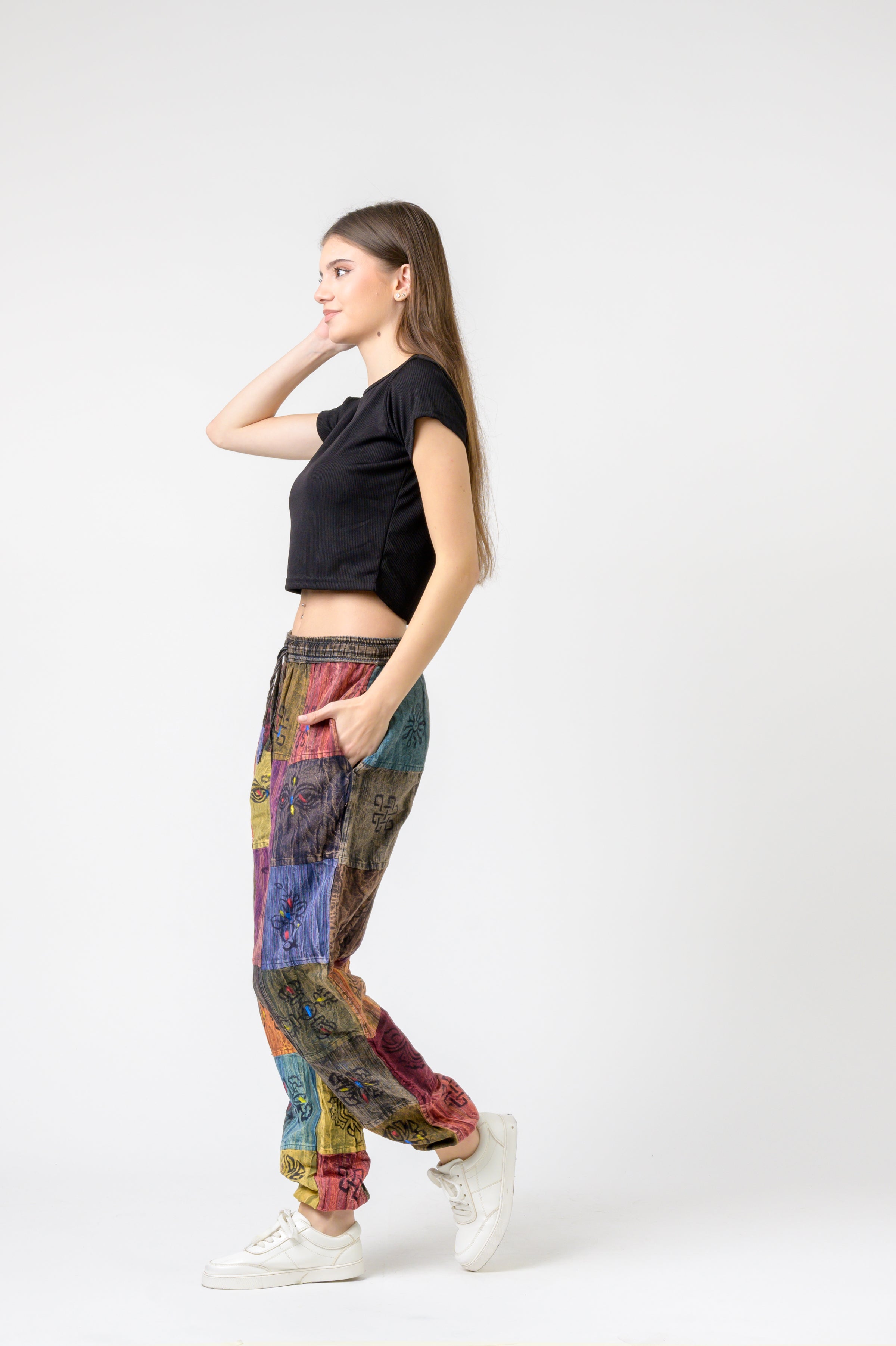 Rhea Elastic Waist Patch Pants