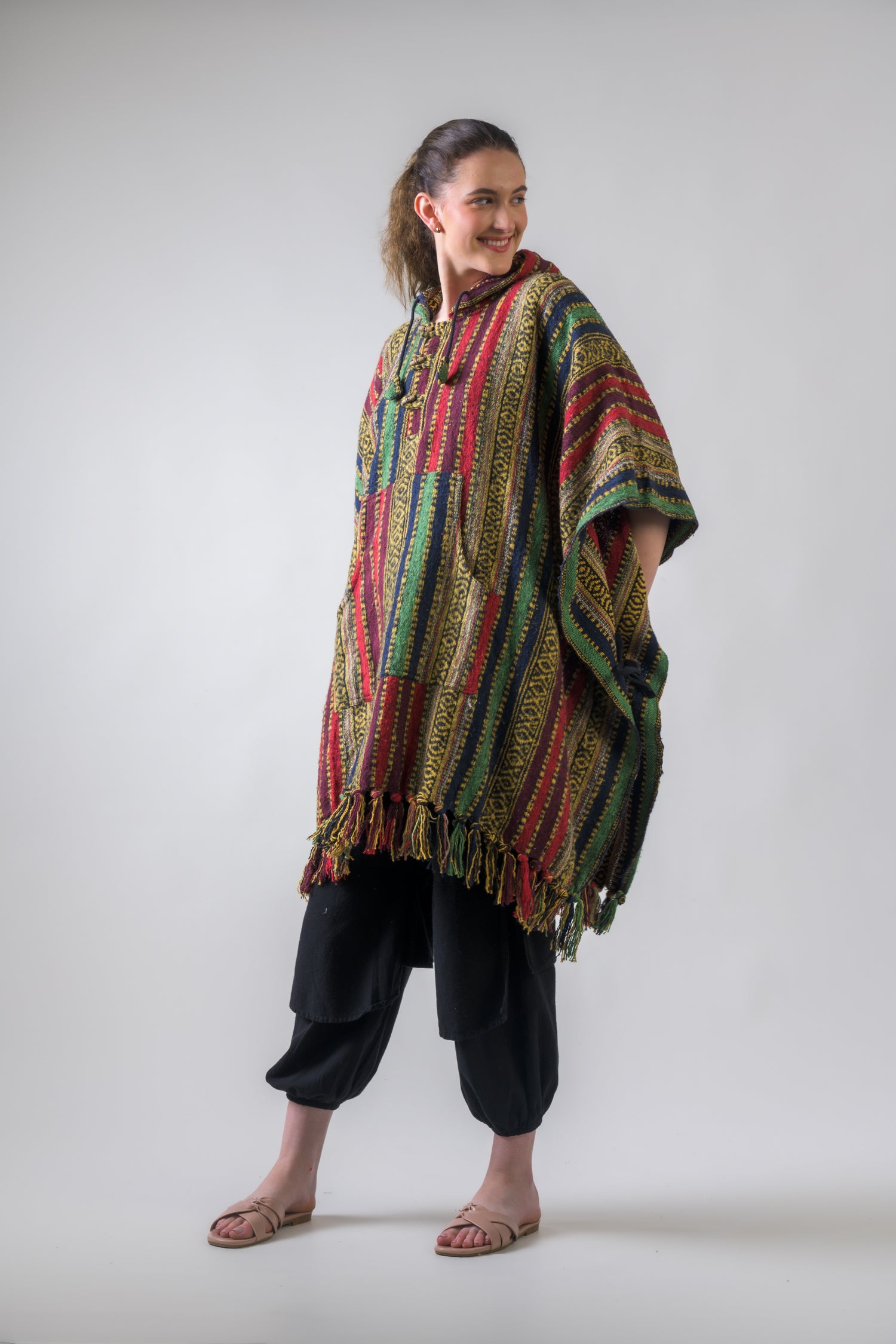 Rhea Pattern Cotton Poncho