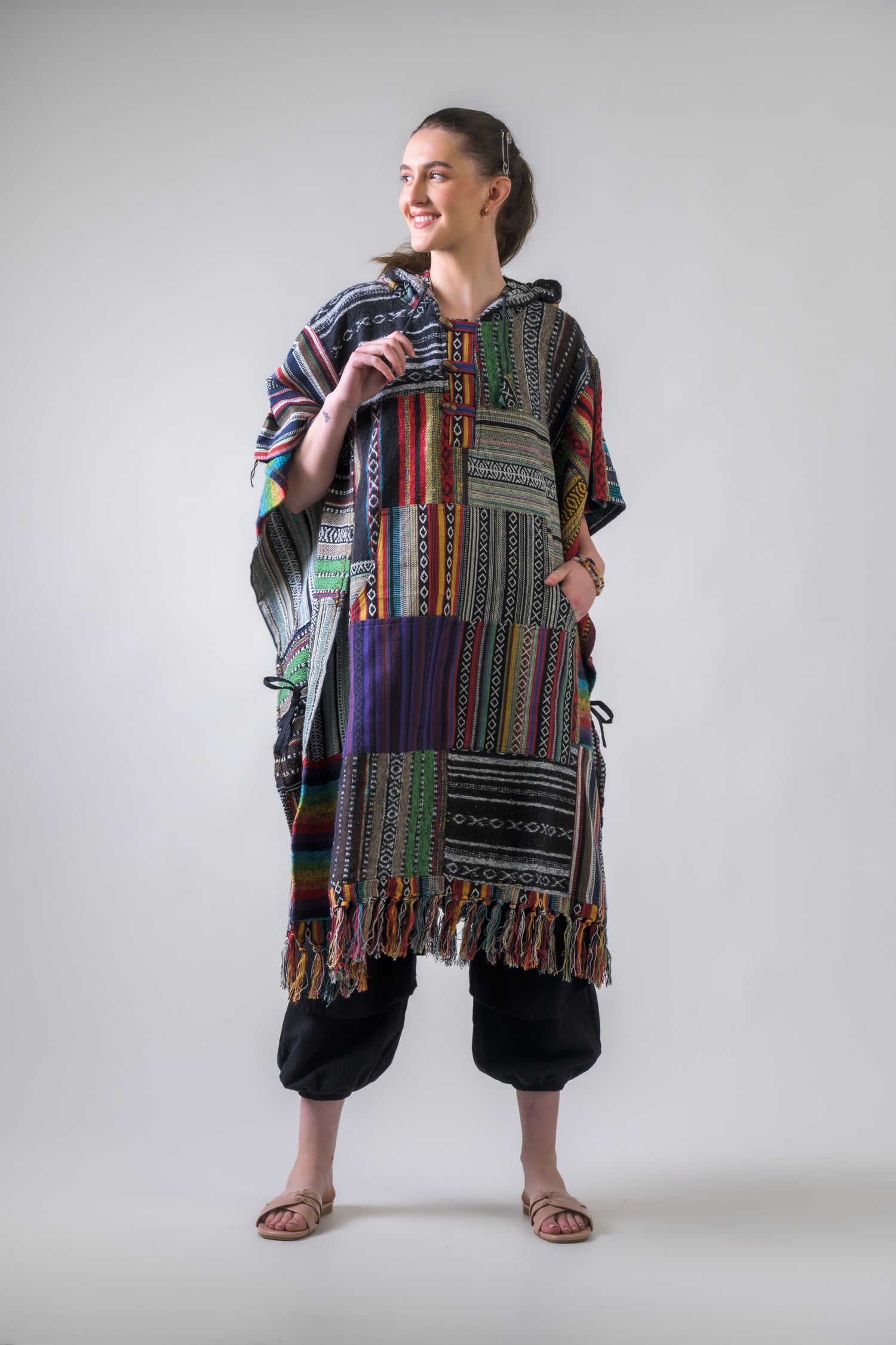 Rhea Pattern Cotton Poncho