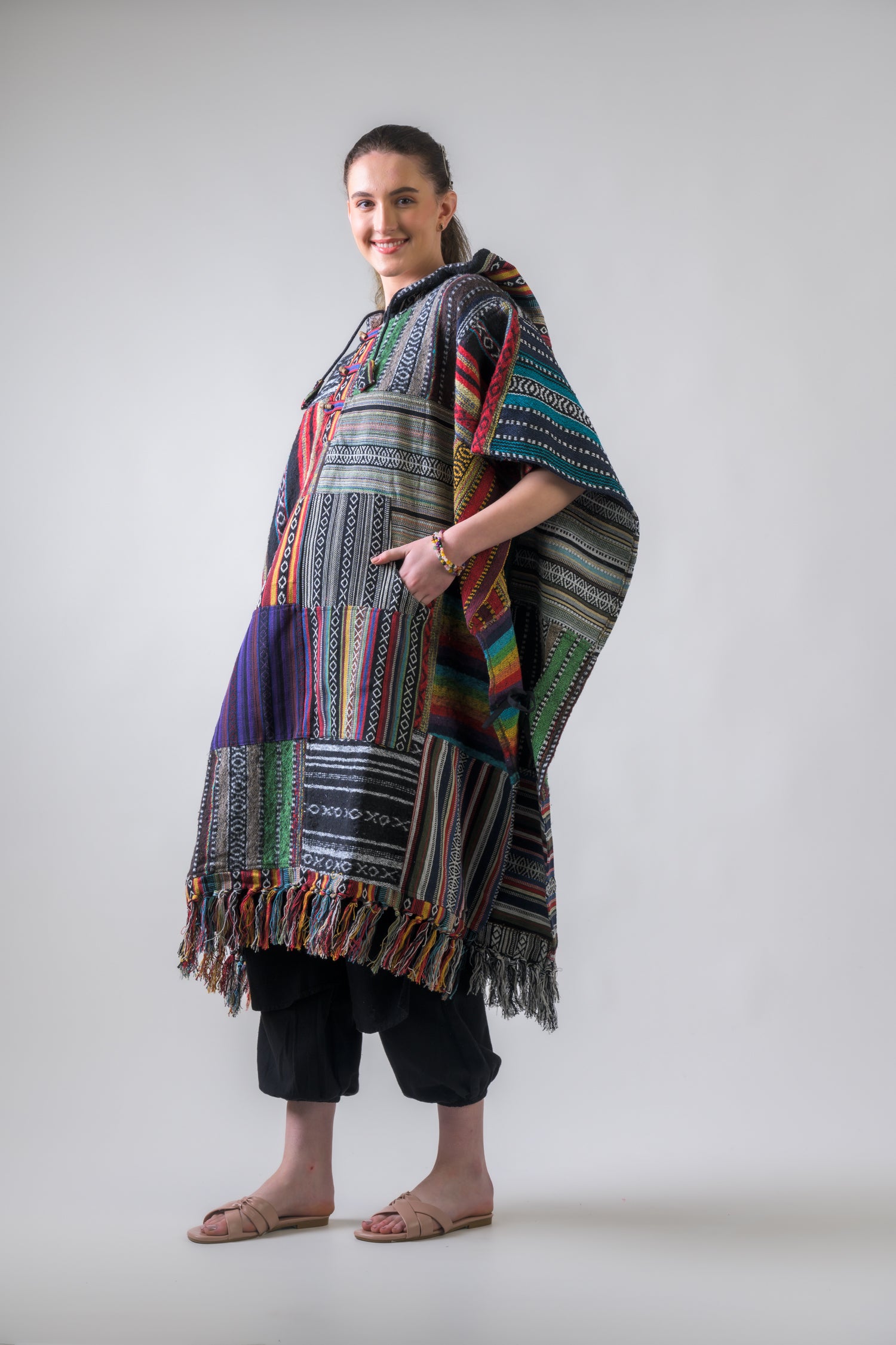 Rhea Pattern Cotton Poncho