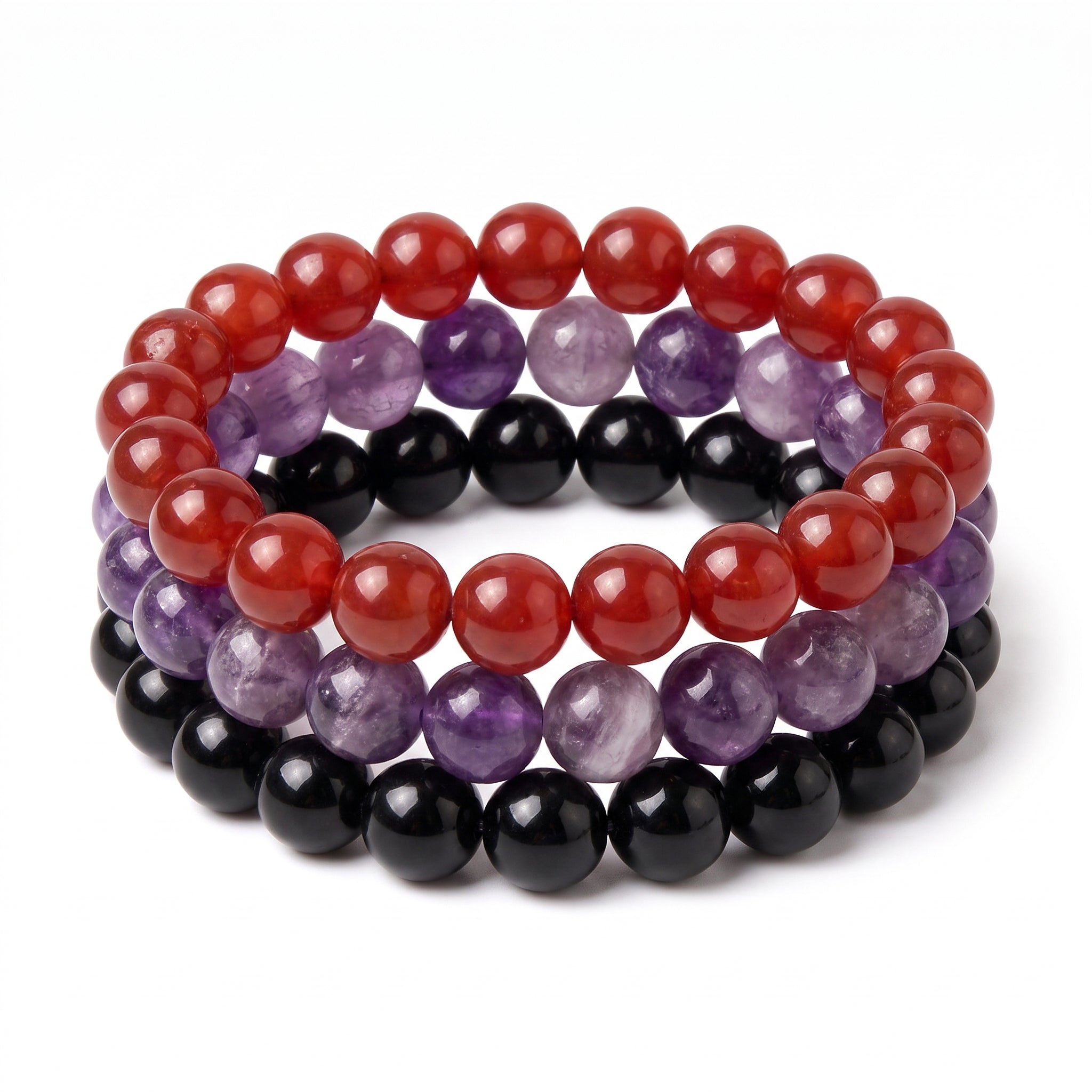 Purple Orange & Black, Game Day Bracelet Stack, Gemstone Bracelet Set - 10mm