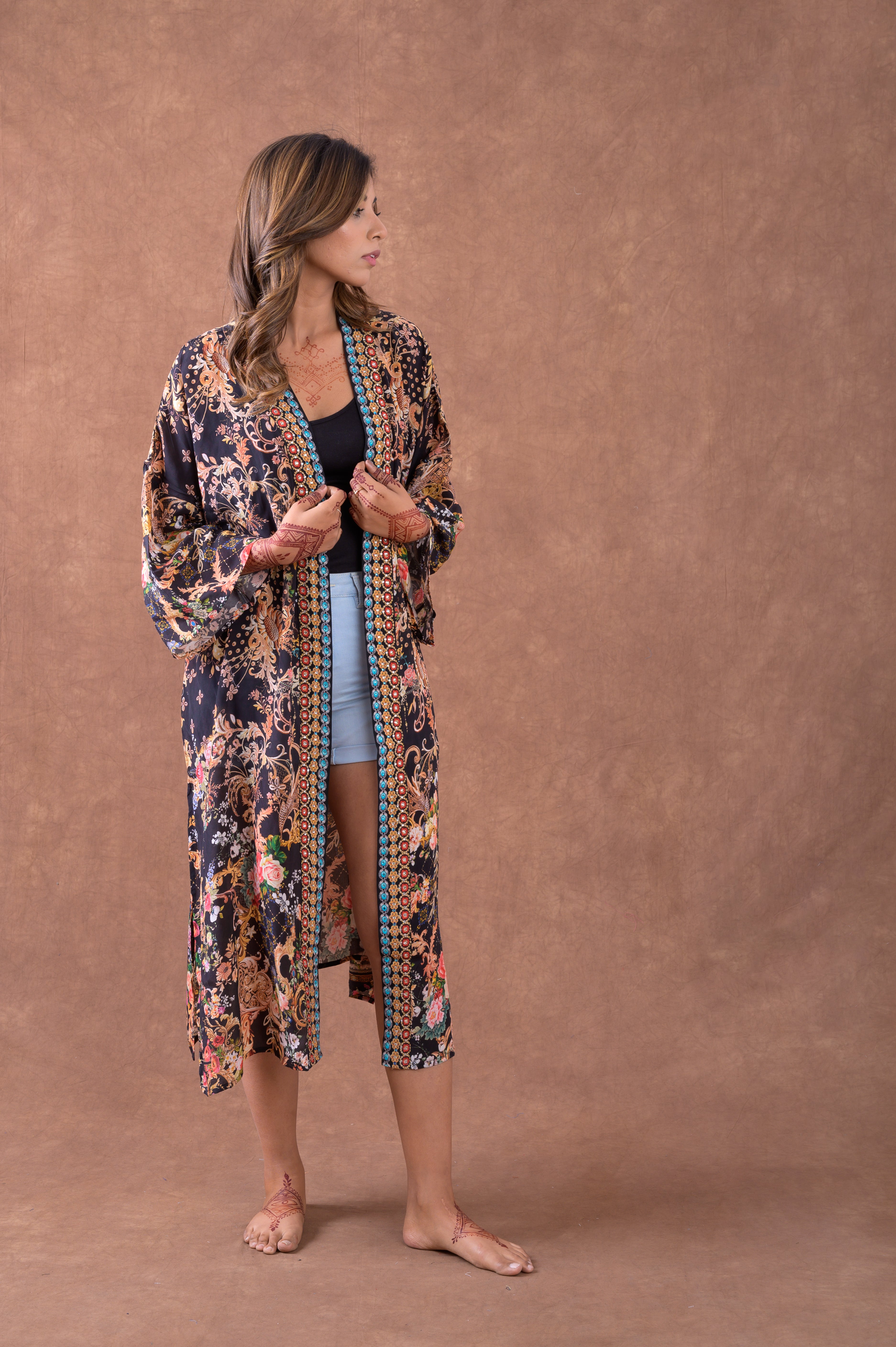 Rhea Premium Pattern Print Kimono