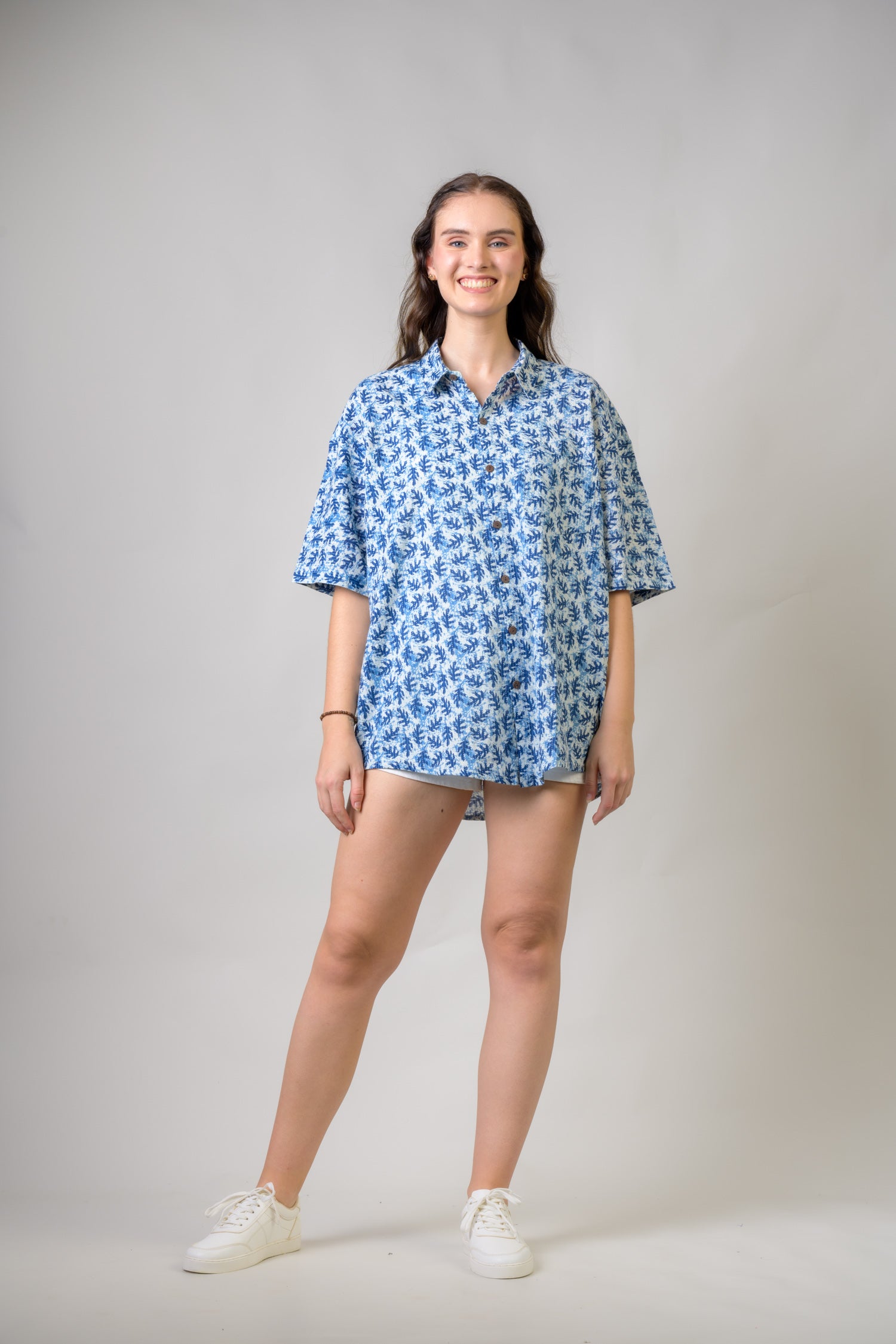 Rhea Short Sleeve Collar Print Top