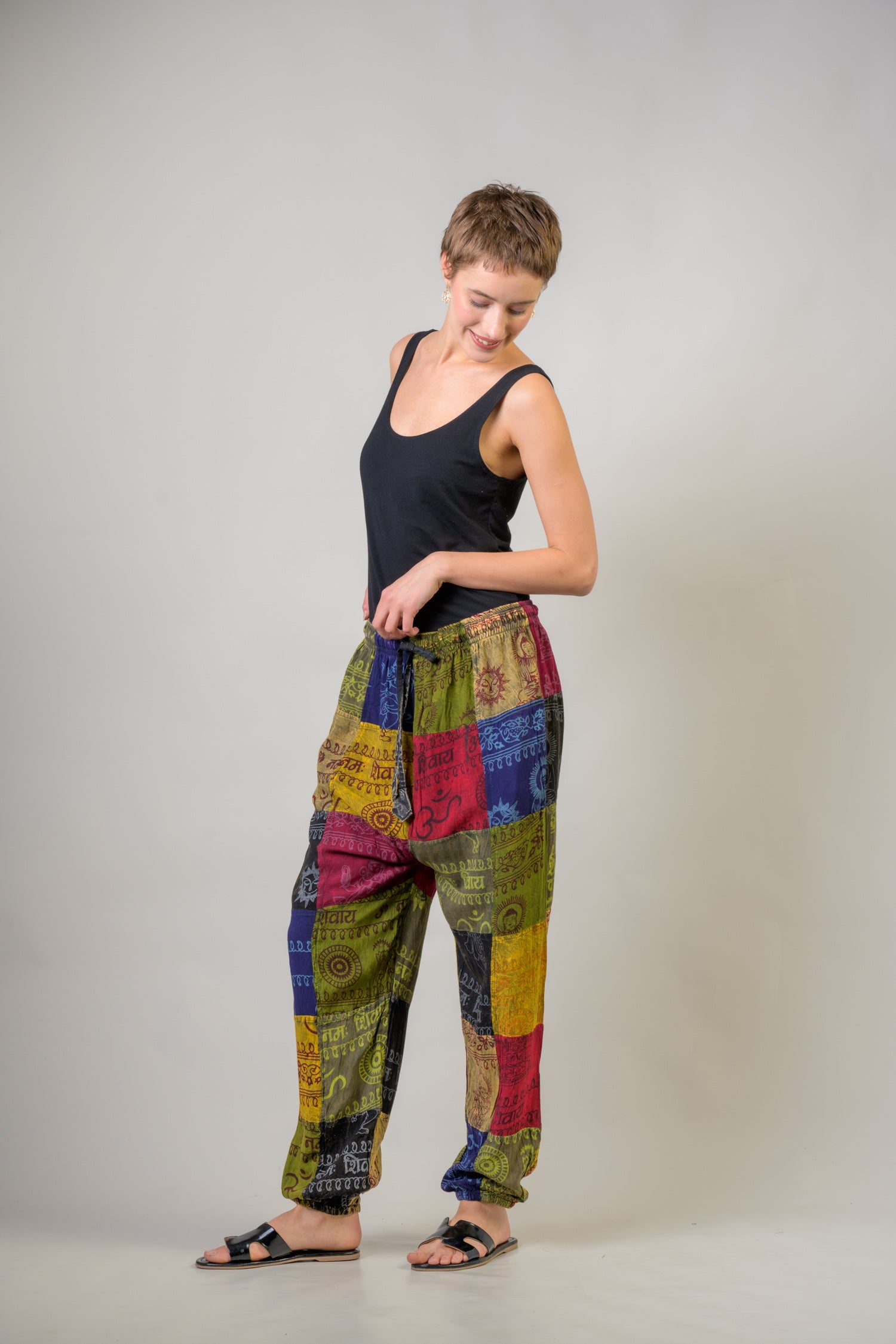 Rhea Om Print Pied Patch Pants