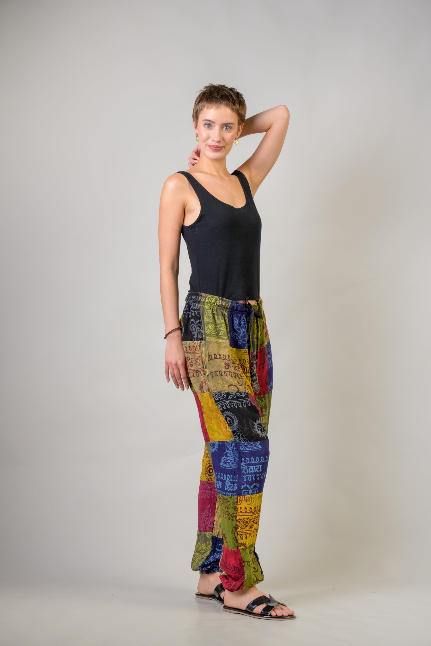 Rhea Om Print Pied Patch Pants