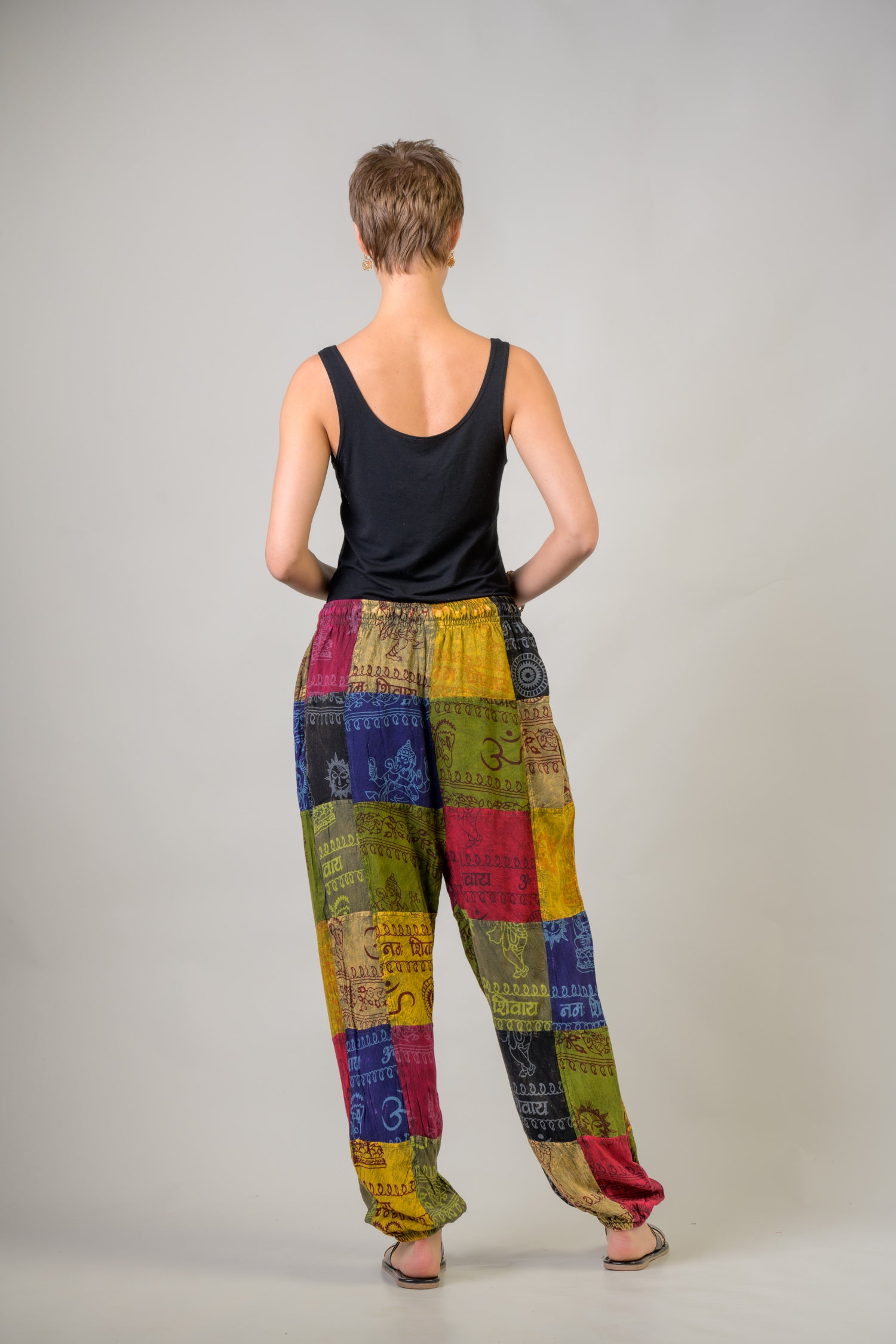 Rhea Om Print Pied Patch Pants