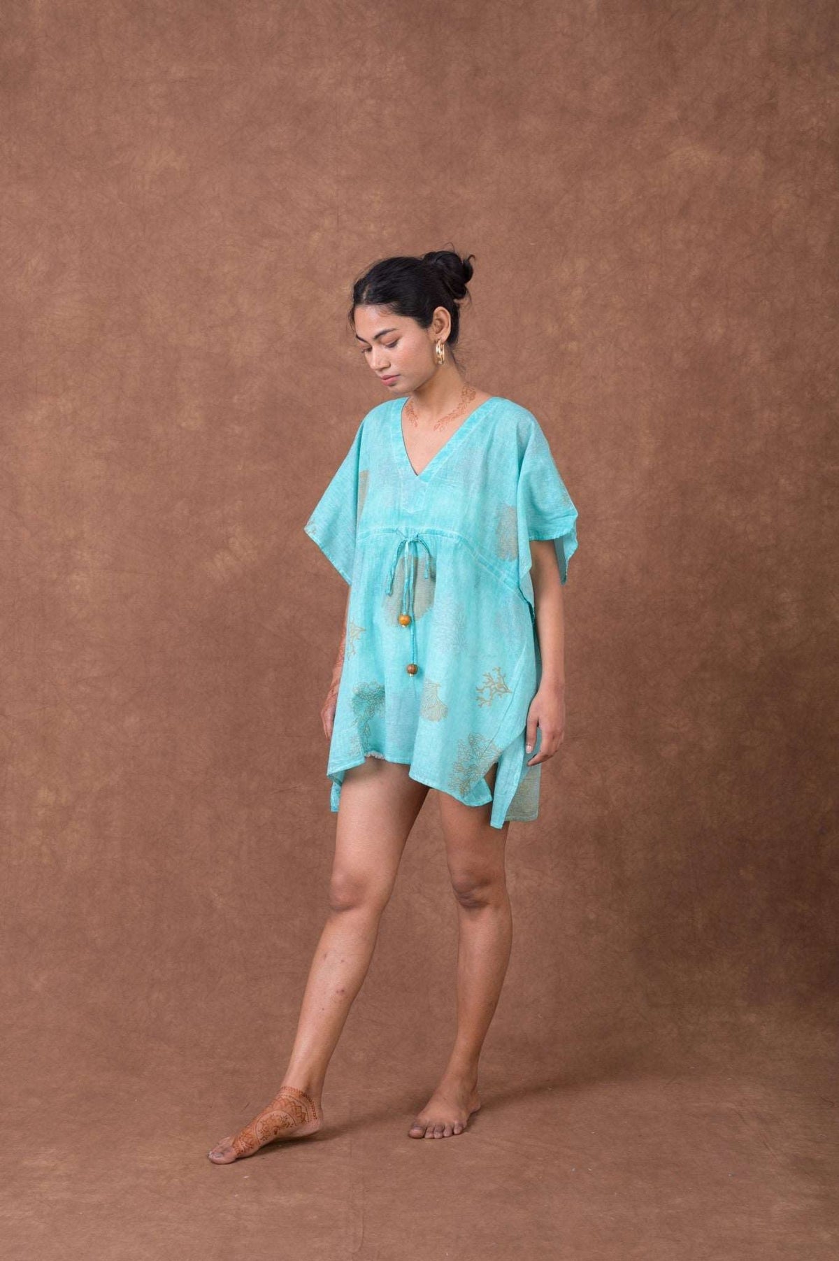 Rhea Airy Print Top Aqua / L/X