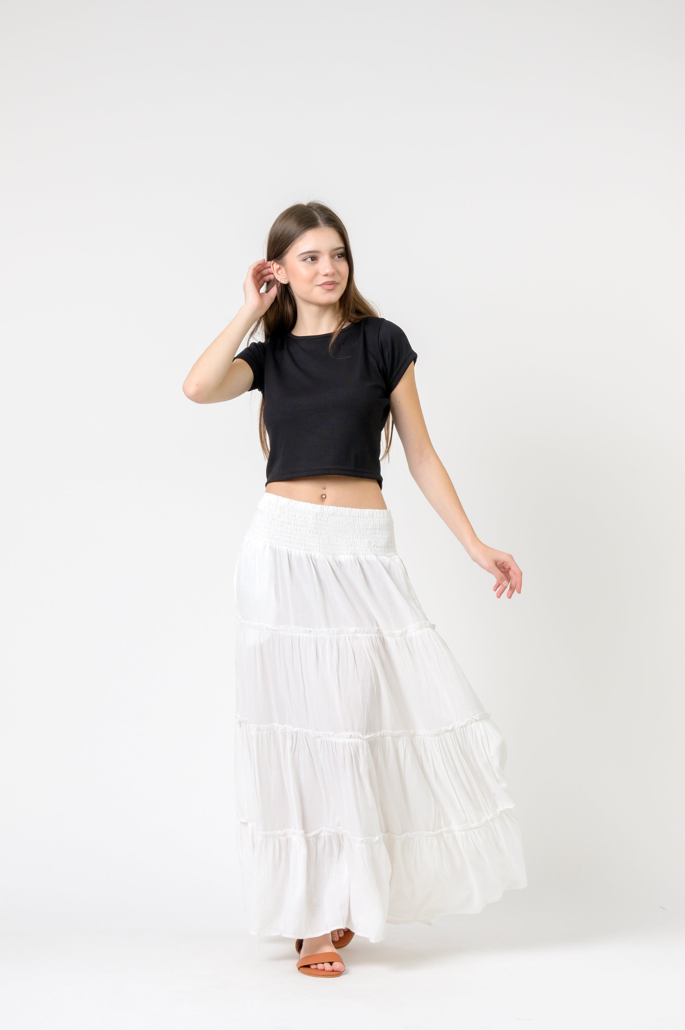 Rhea Plain Block Tiered Skirt