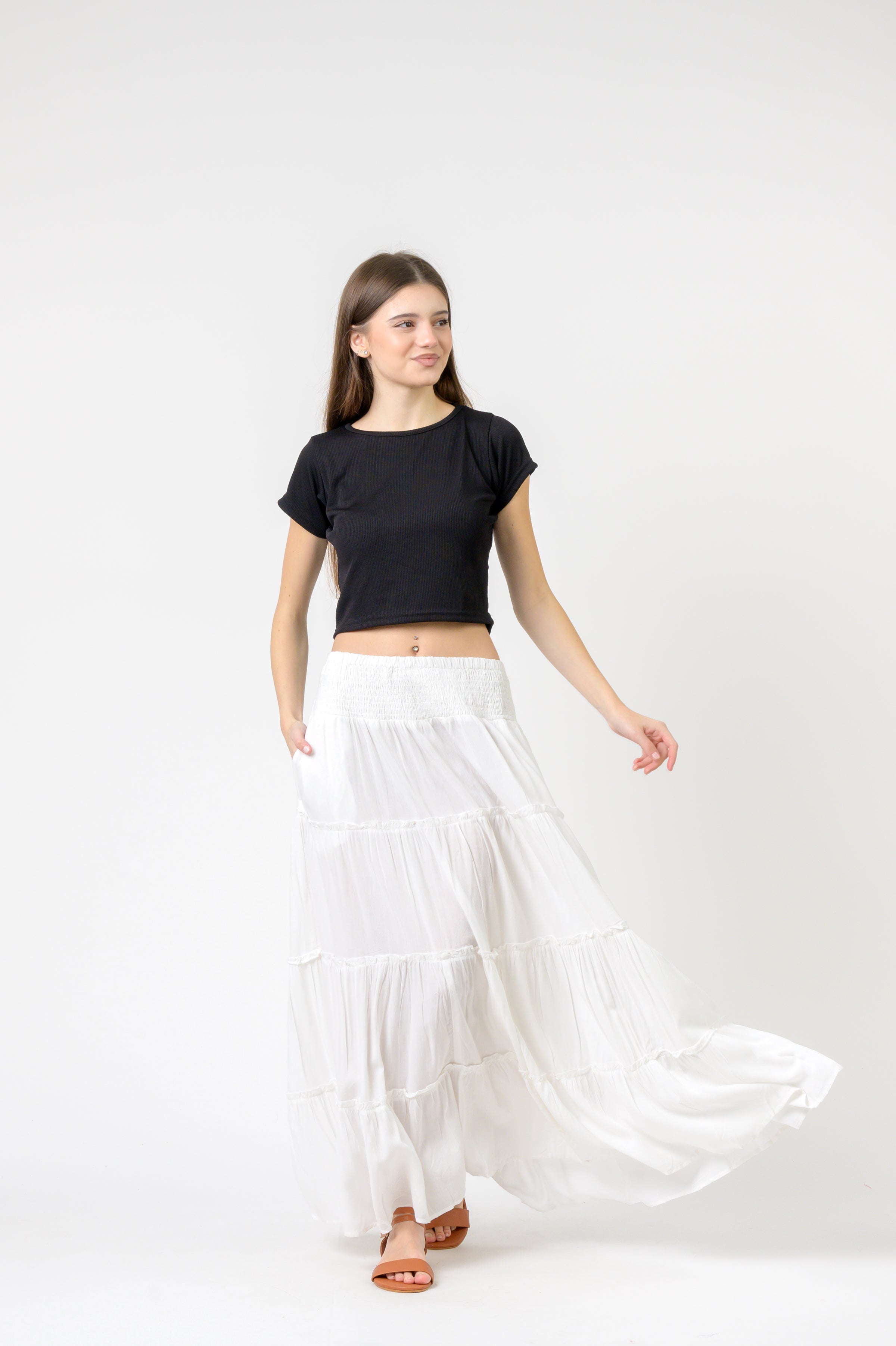 Rhea Plain Block Tiered Skirt