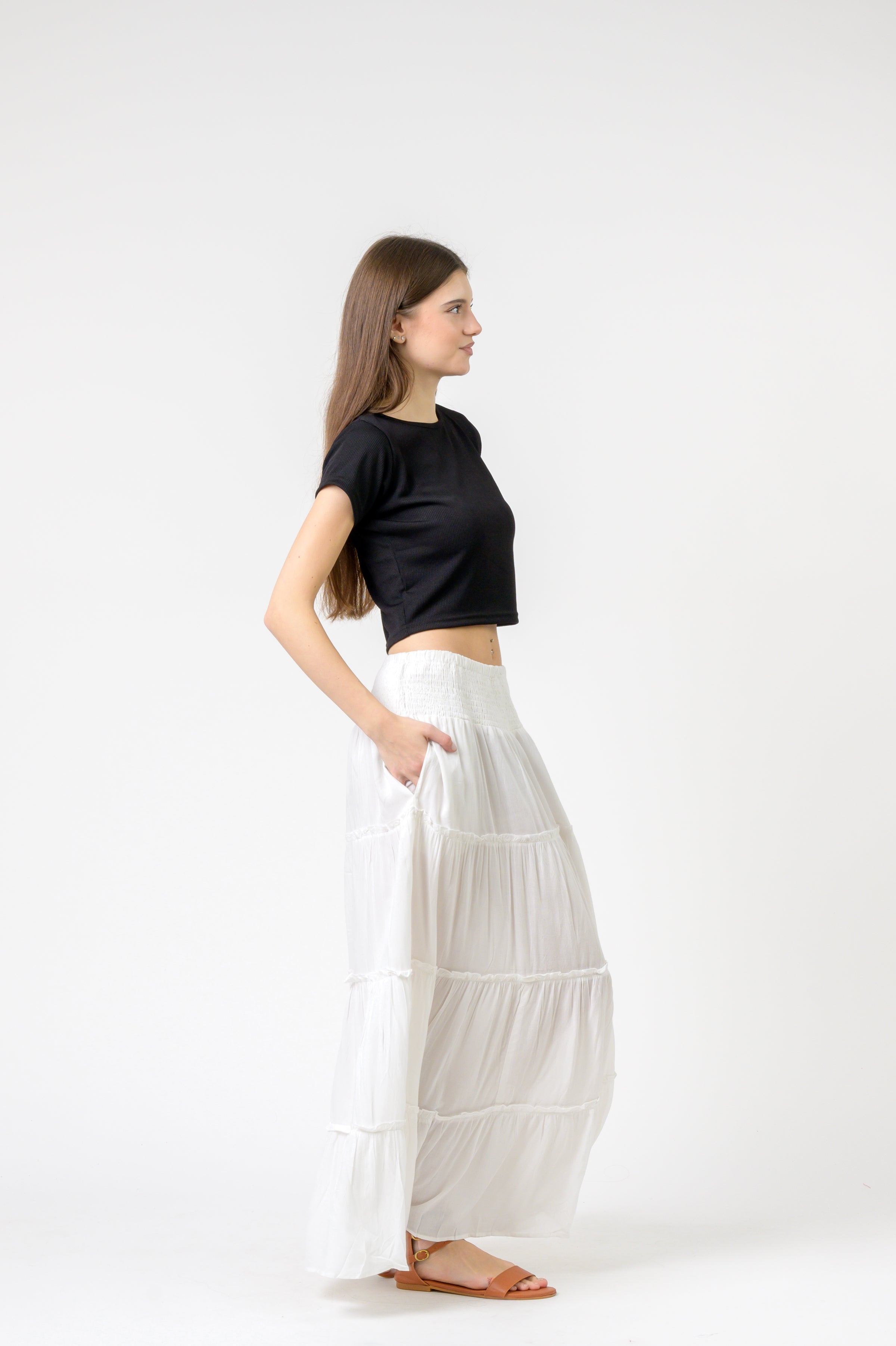 Rhea Plain Block Tiered Skirt