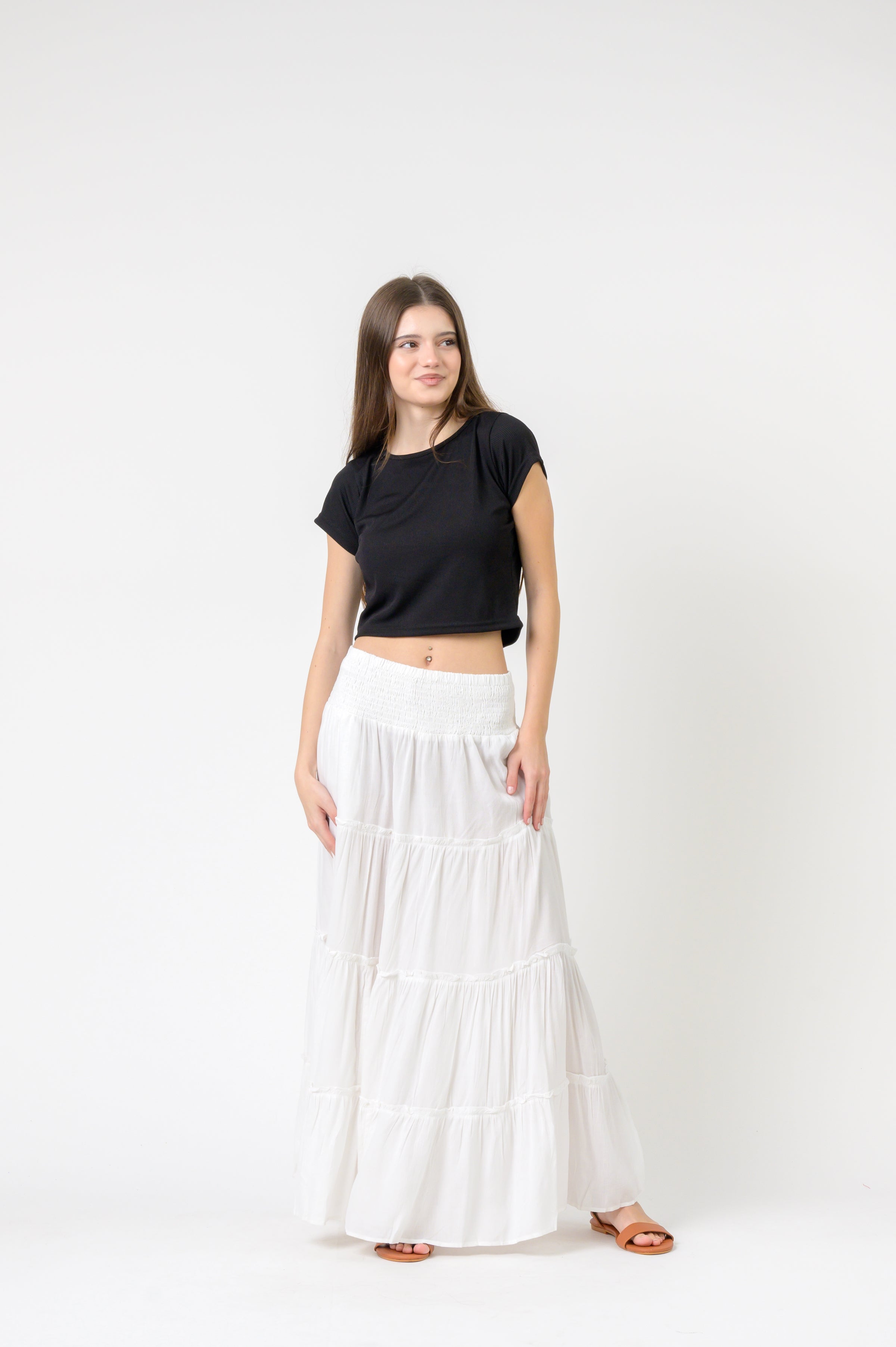 Rhea Plain Block Tiered Skirt
