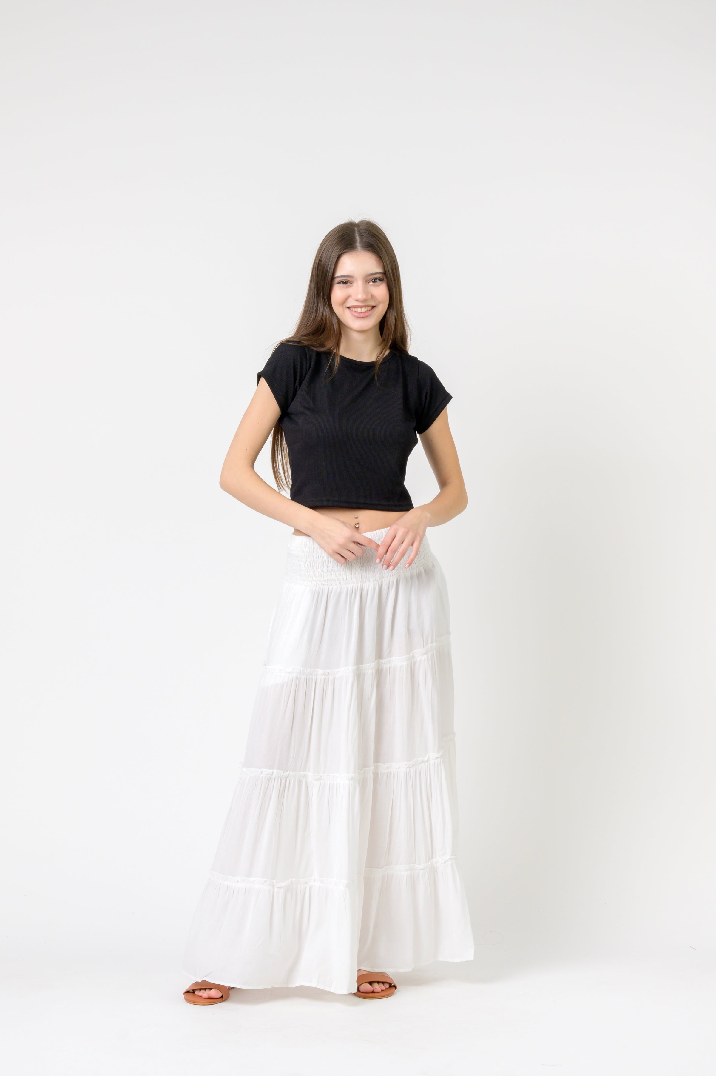 Rhea Plain Block Tiered Skirt