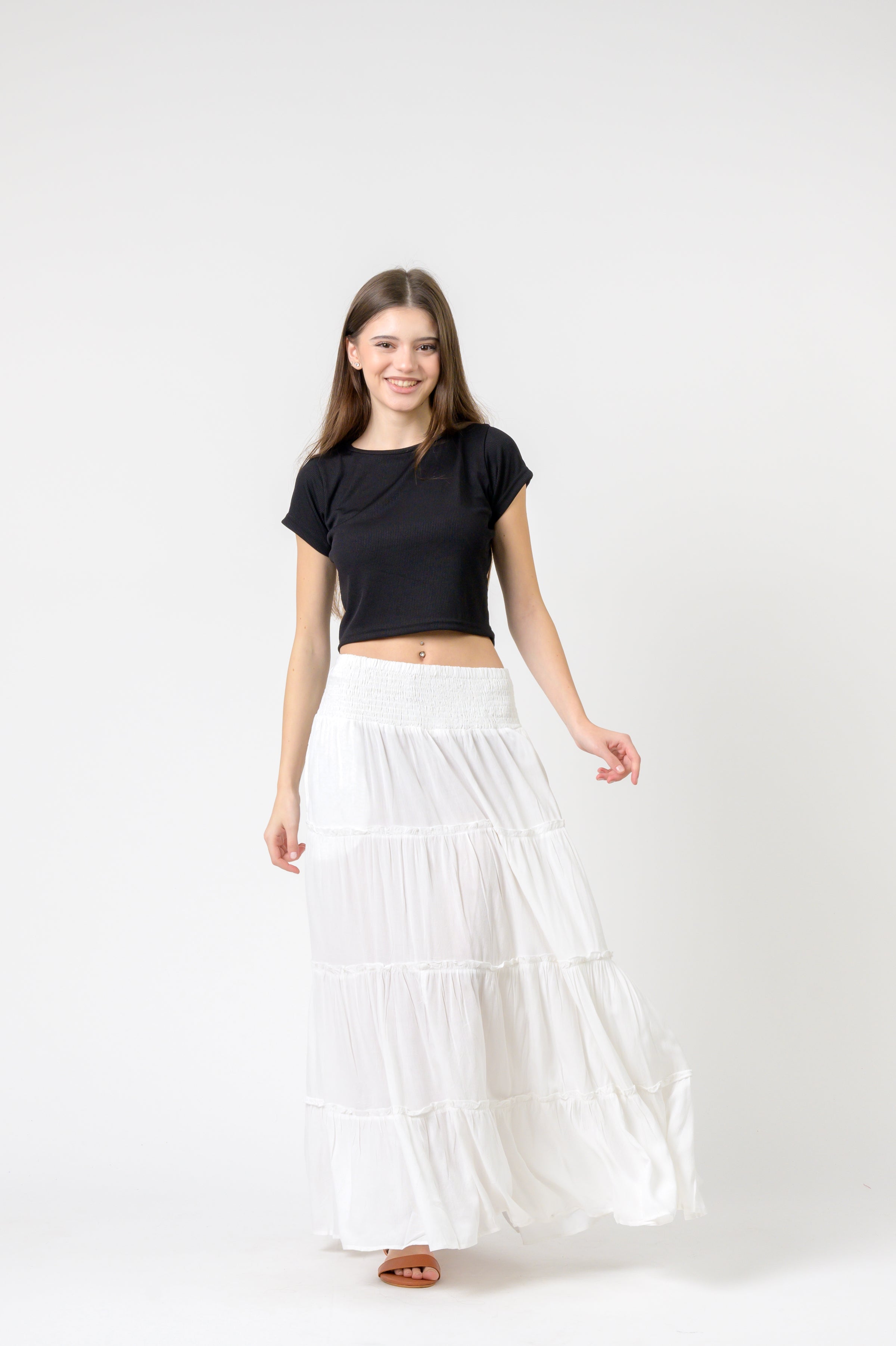 Rhea Plain Block Tiered Skirt