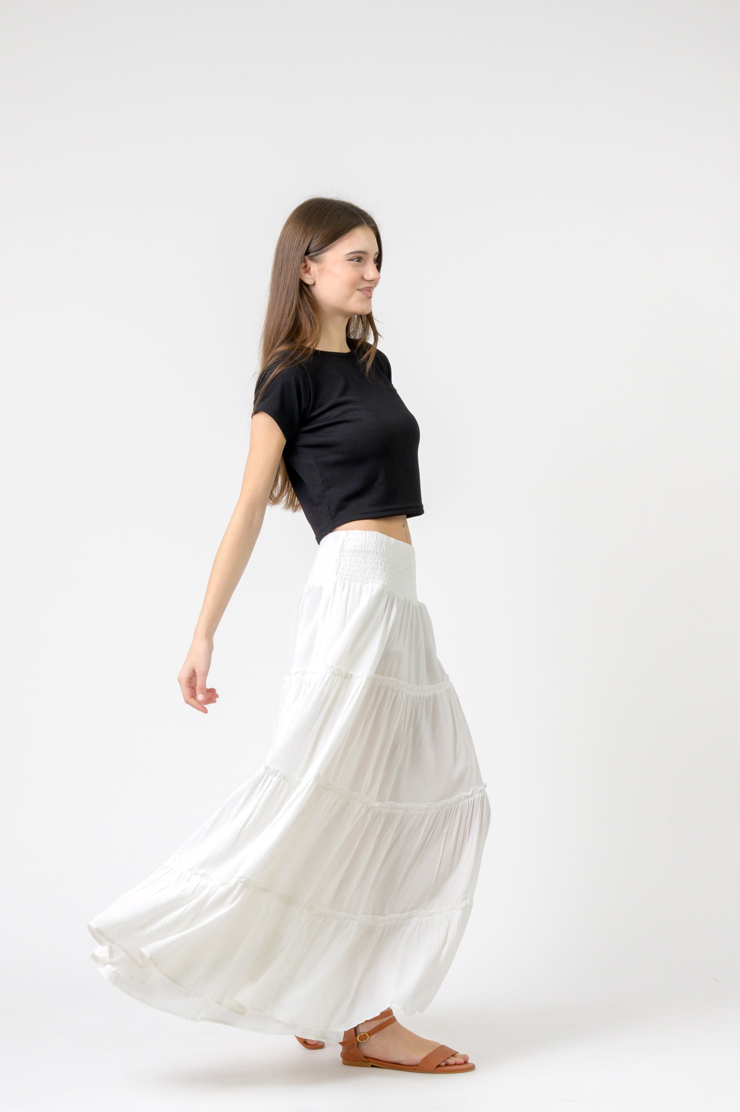 Rhea Plain Block Tiered Skirt
