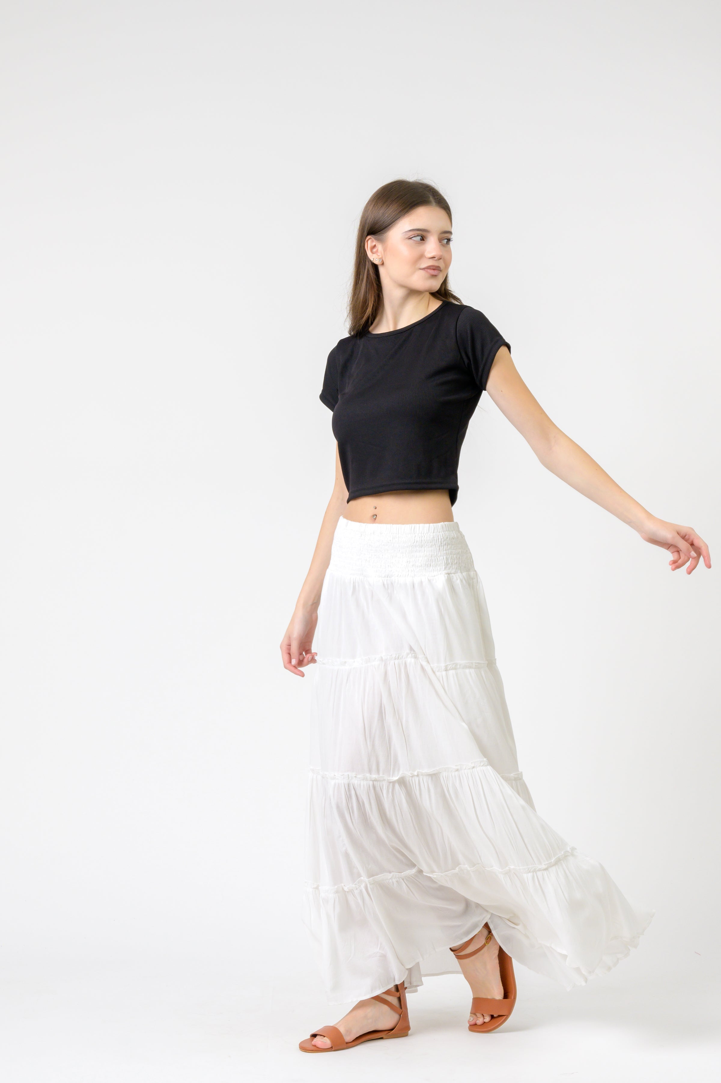 Rhea Plain Block Tiered Skirt