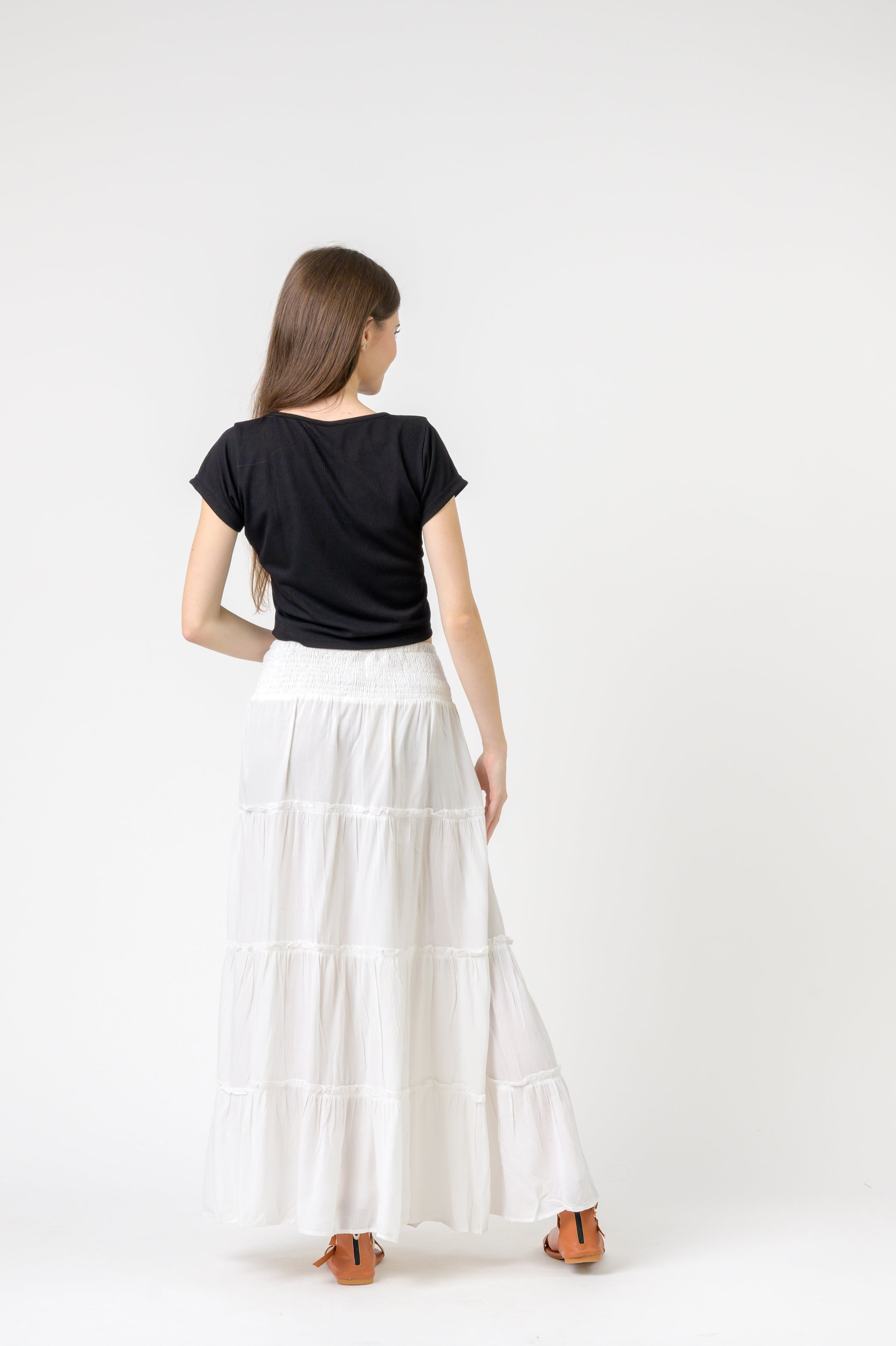 Rhea Plain Block Tiered Skirt