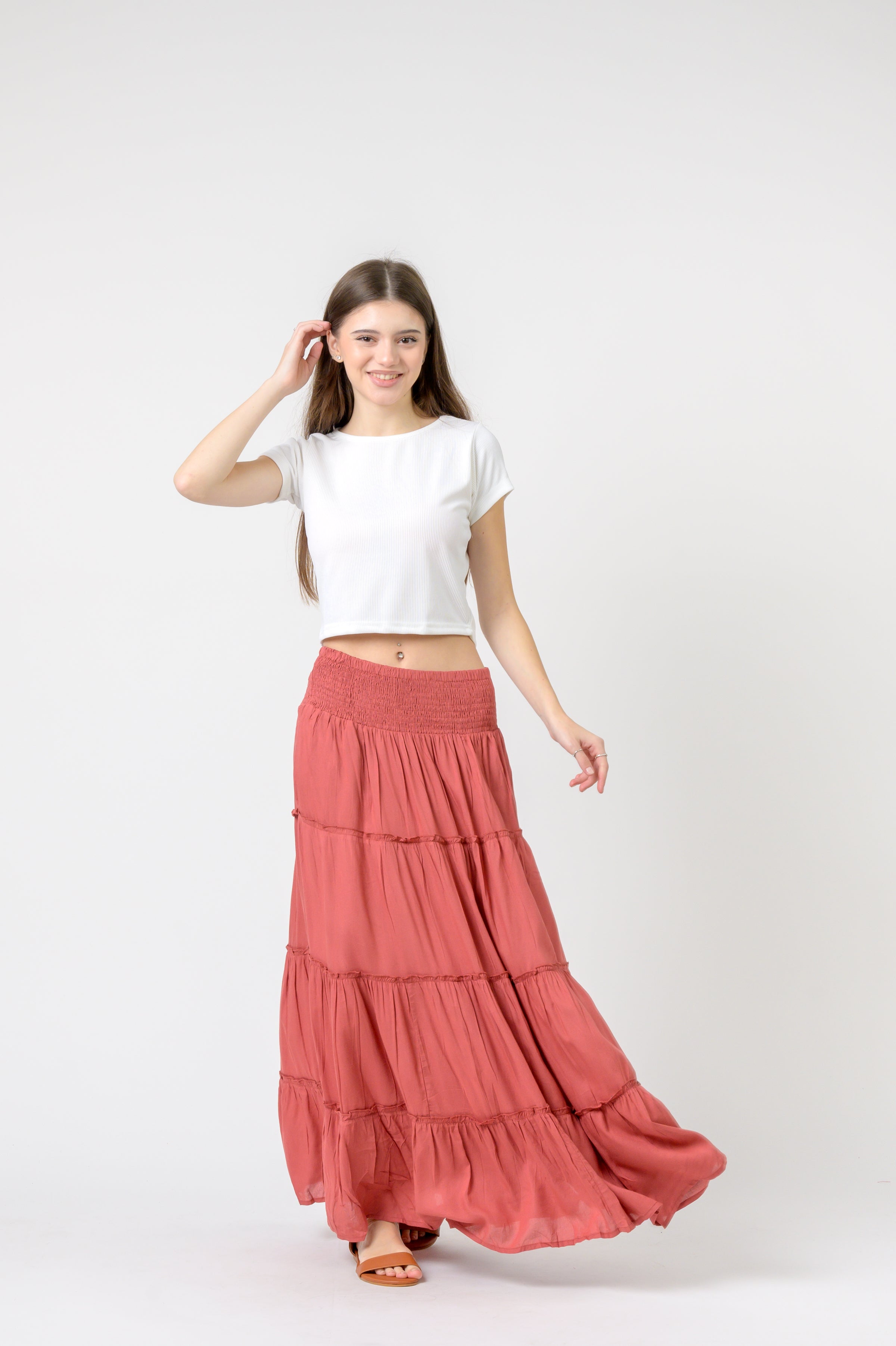 Rhea Plain Block Tiered Skirt