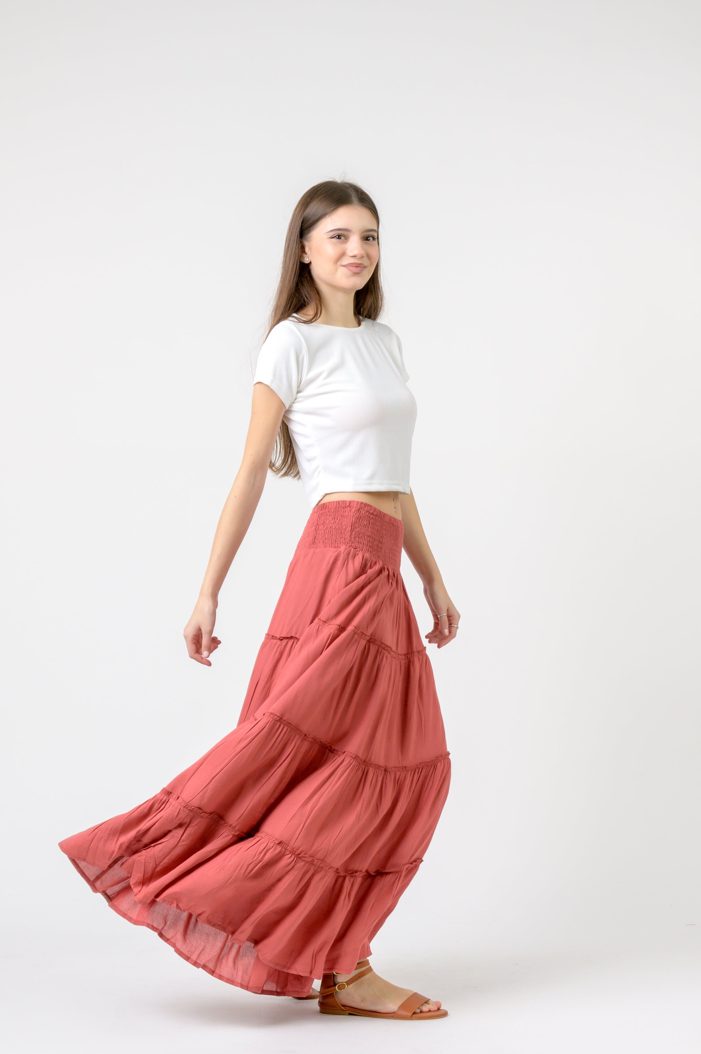 Rhea Plain Block Tiered Skirt