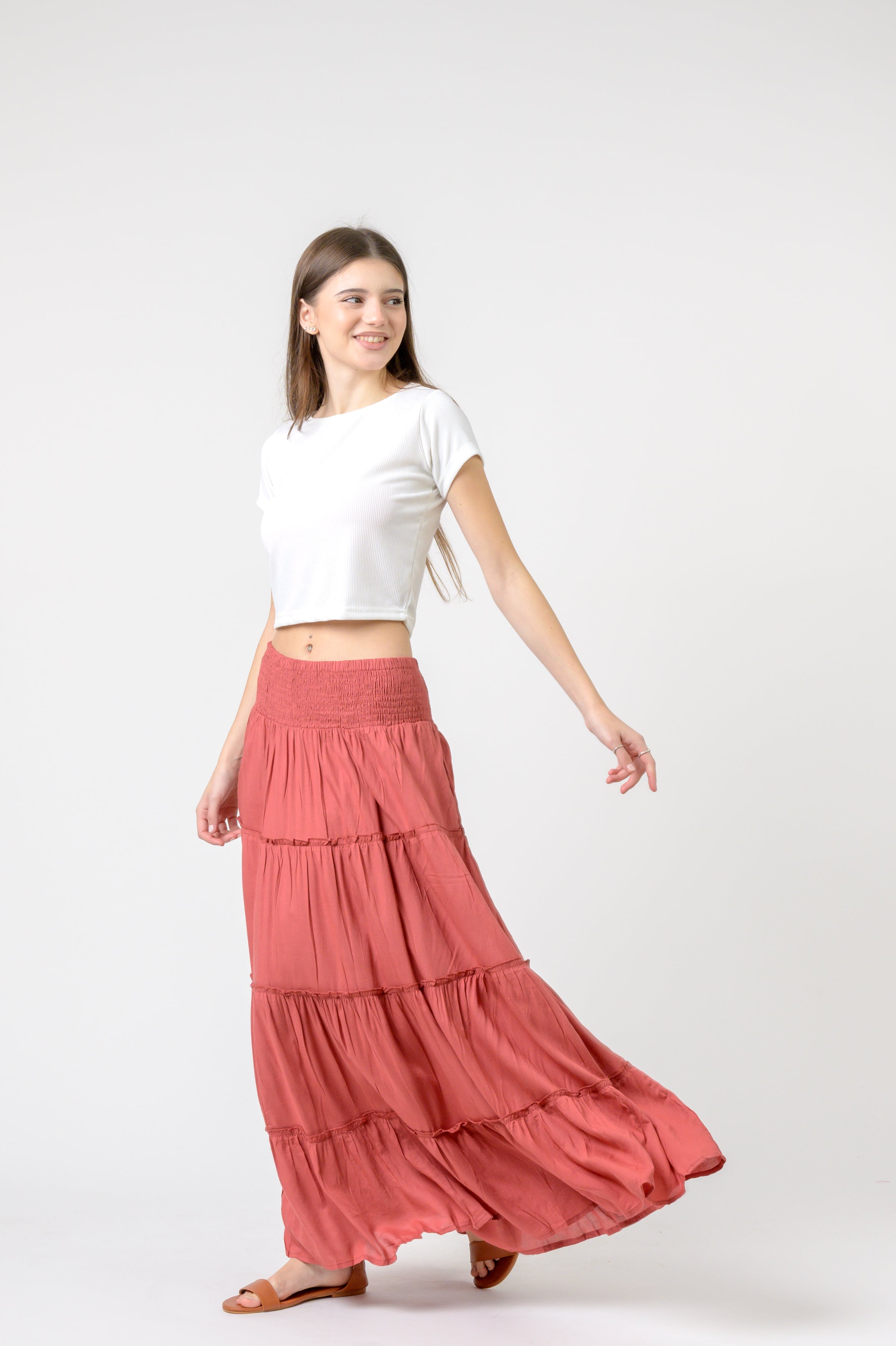 Rhea Plain Block Tiered Skirt