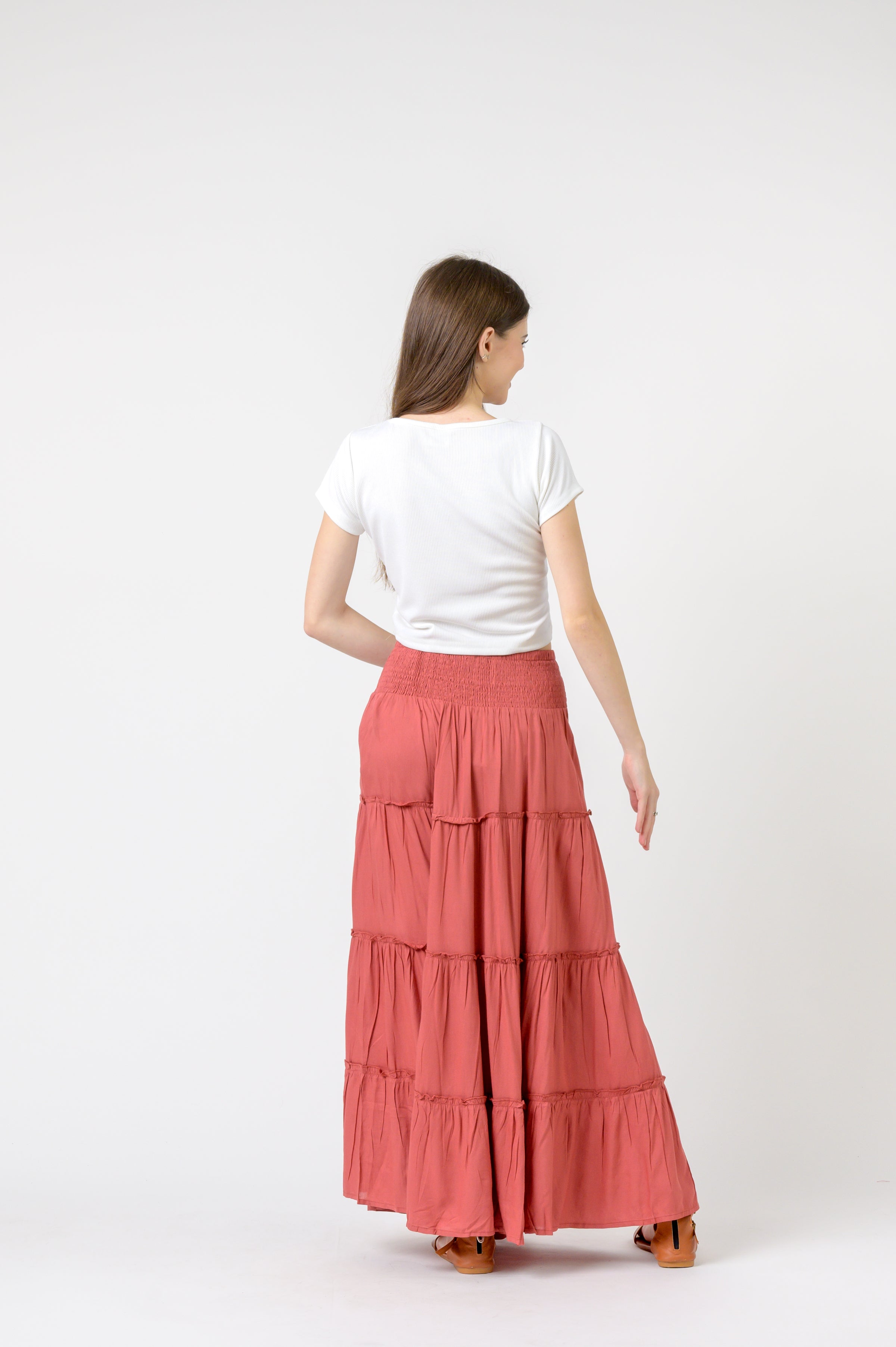 Rhea Plain Block Tiered Skirt