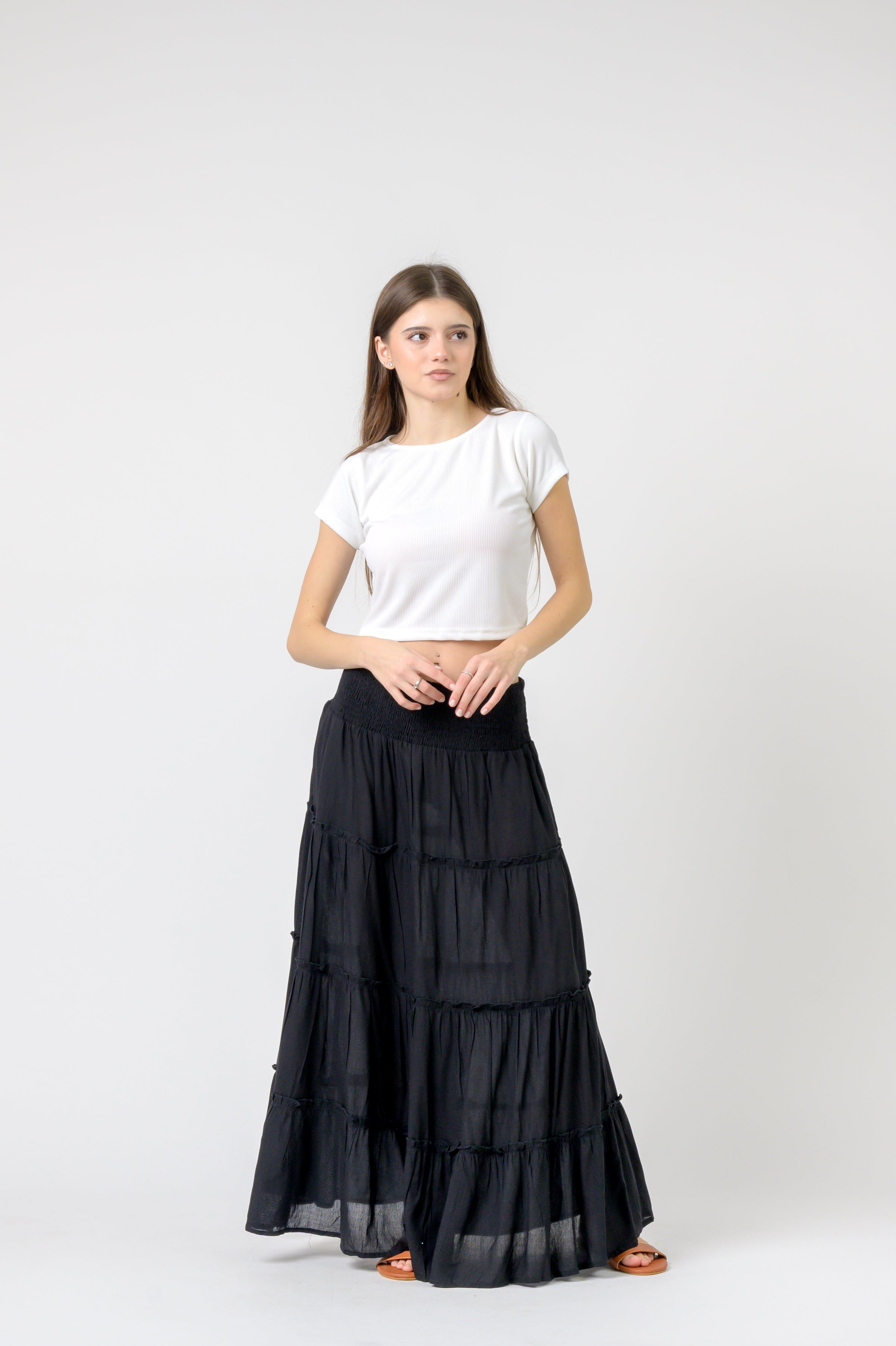 Rhea Plain Block Tiered Skirt