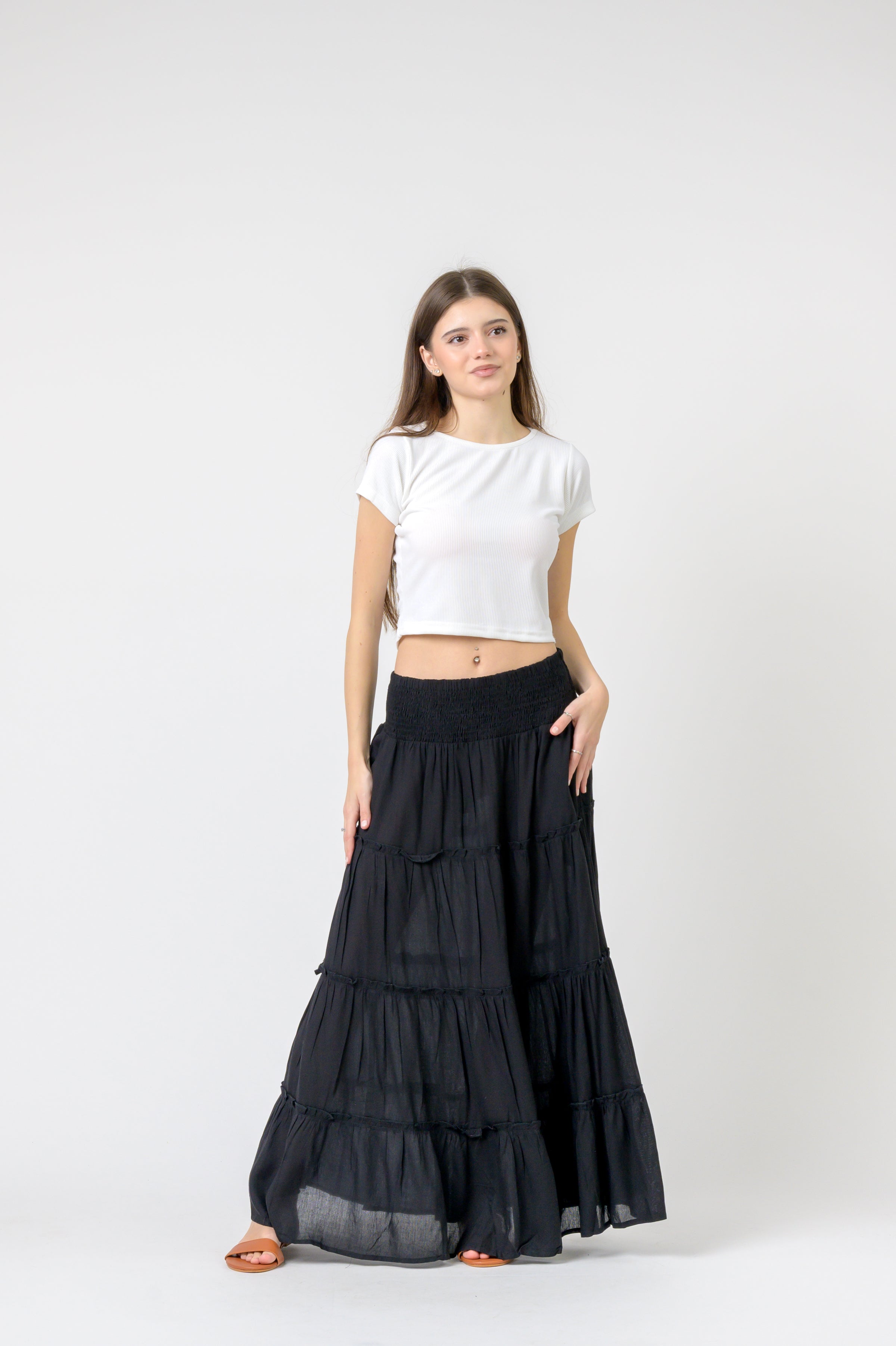 Rhea Plain Block Tiered Skirt