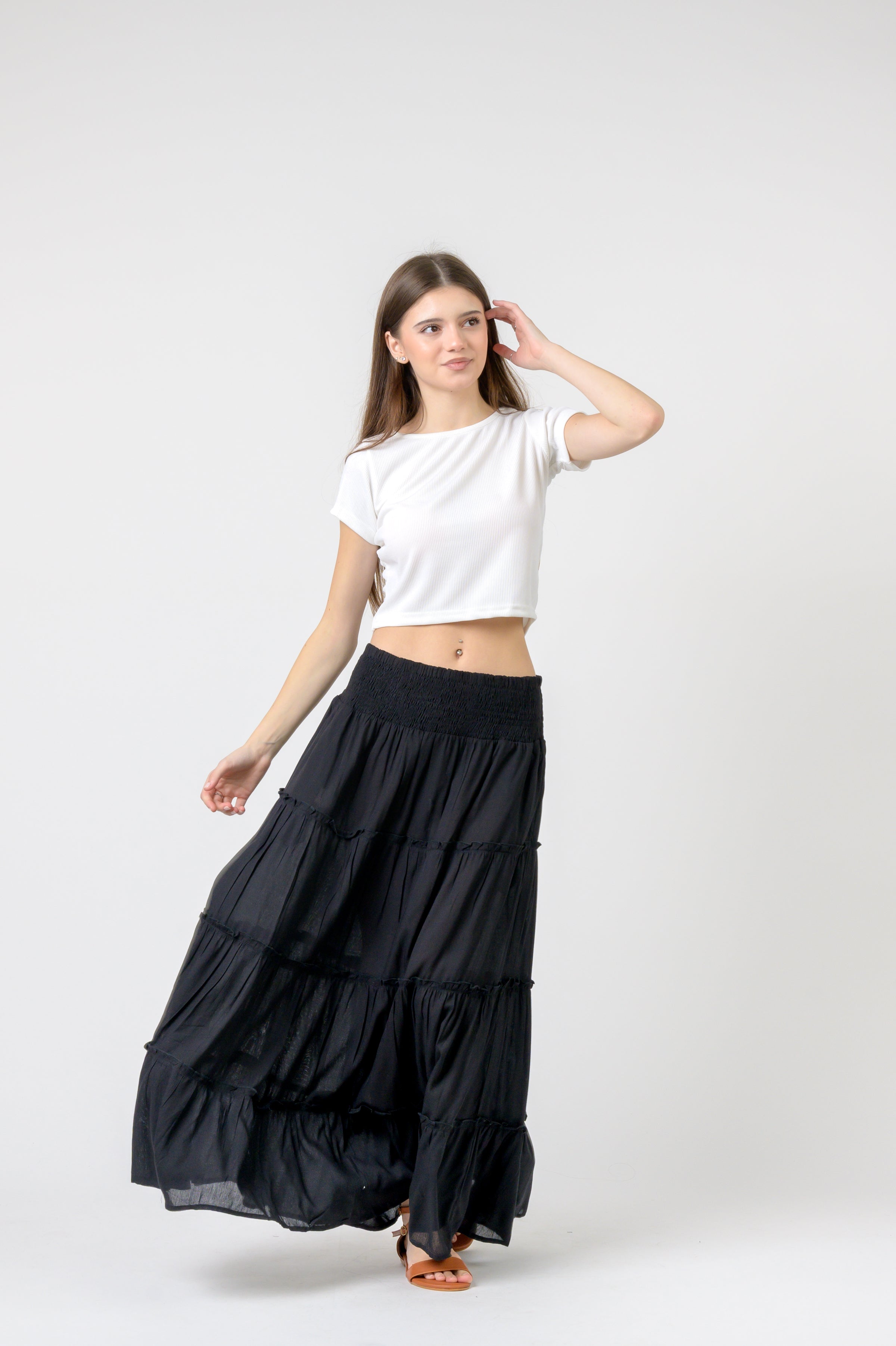 Rhea Plain Block Tiered Skirt