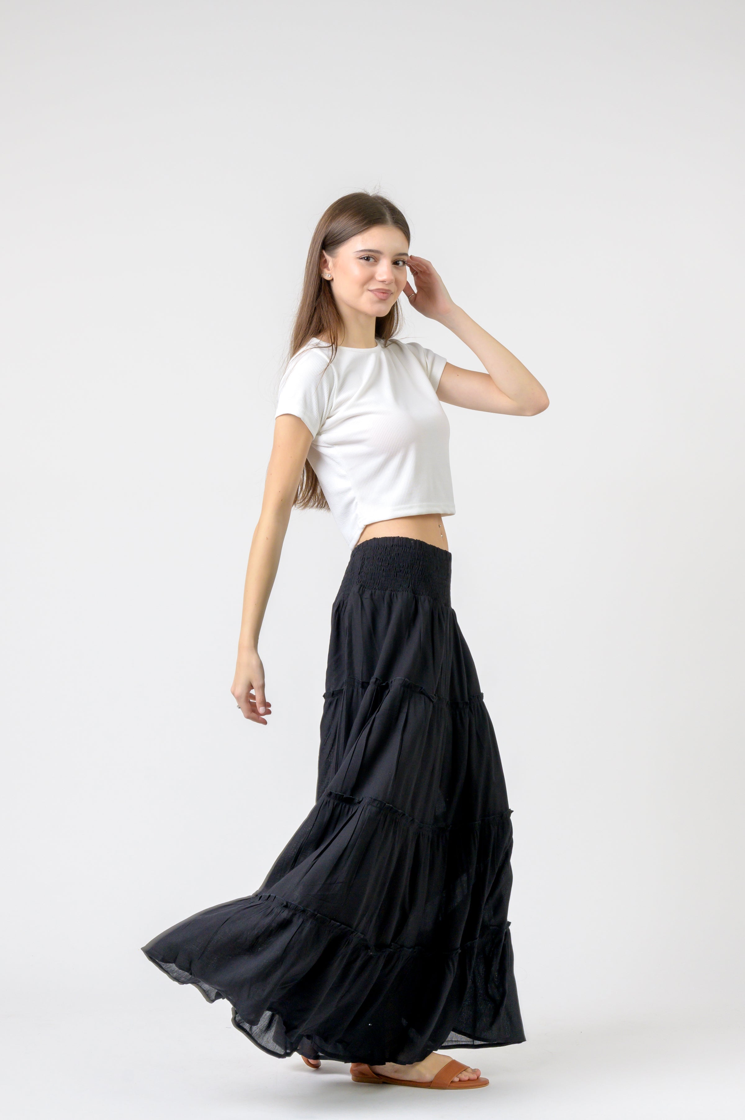 Rhea Plain Block Tiered Skirt