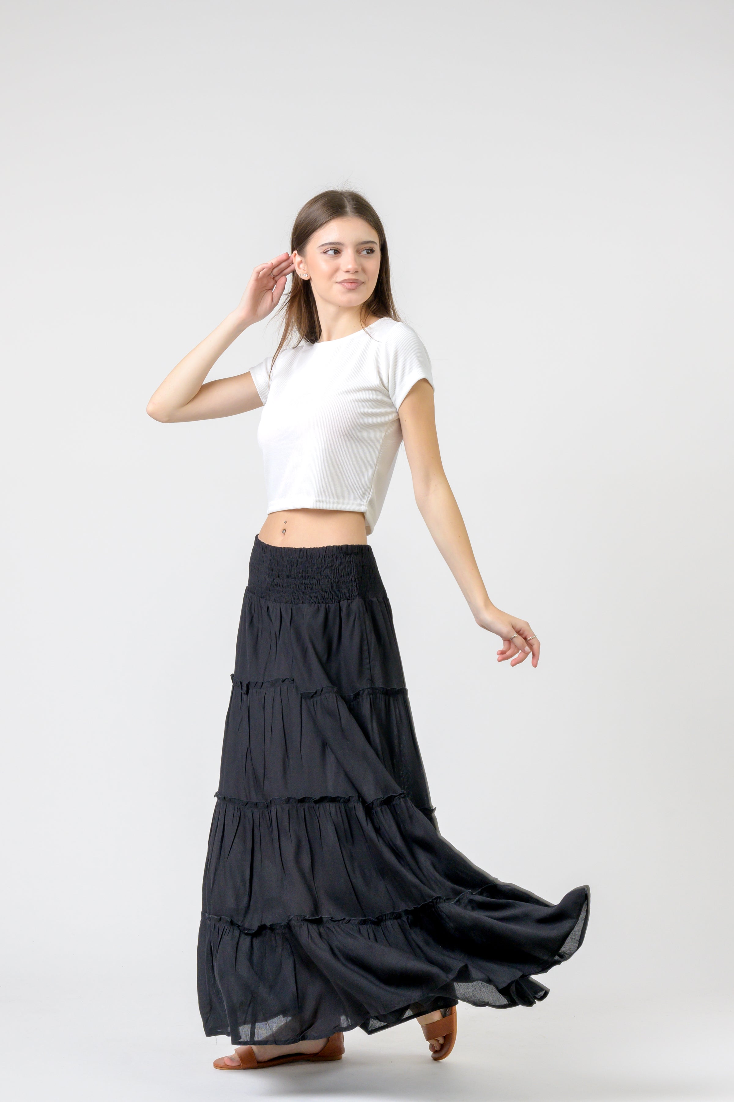Rhea Plain Block Tiered Skirt