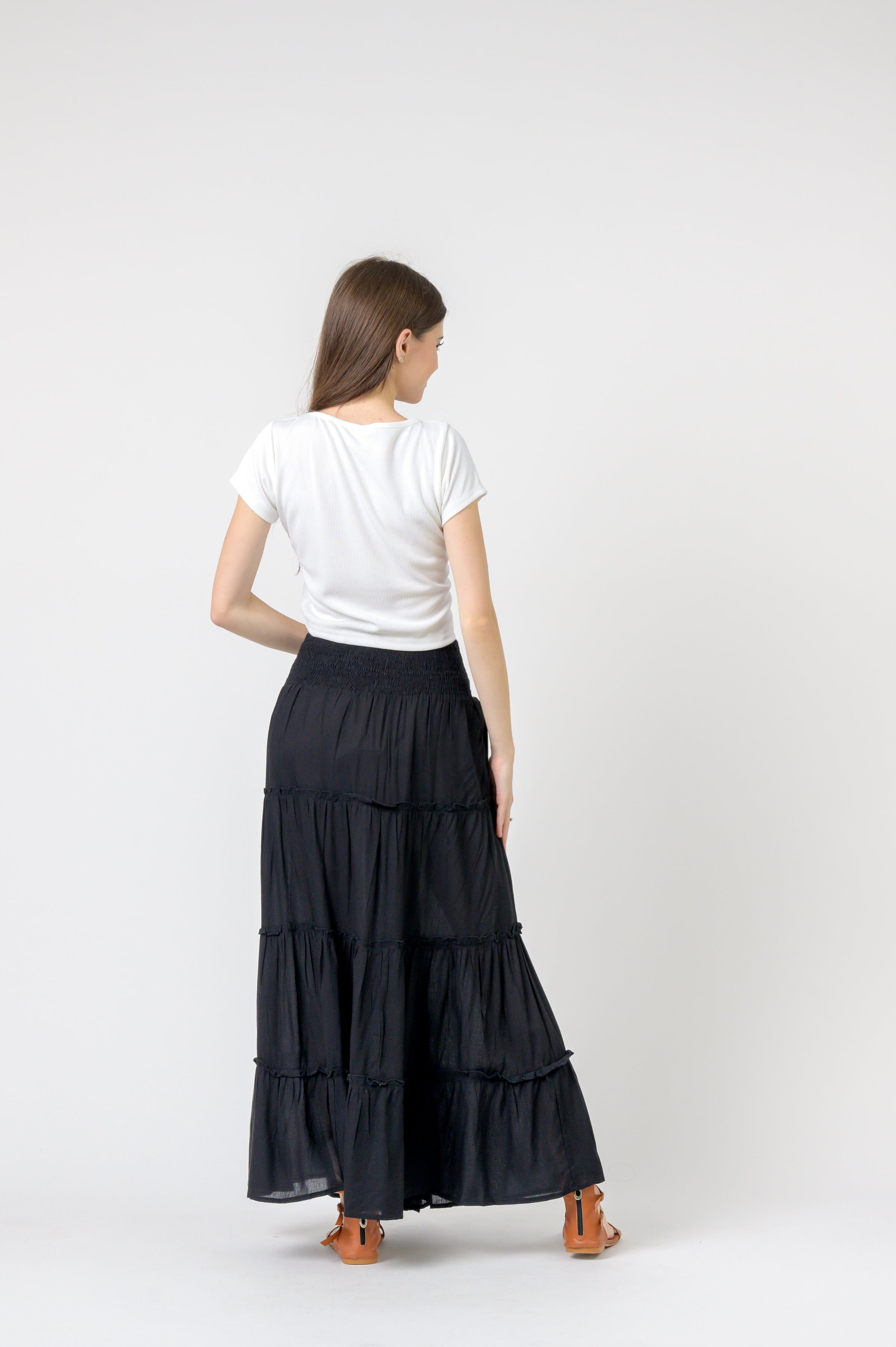 Rhea Plain Block Tiered Skirt