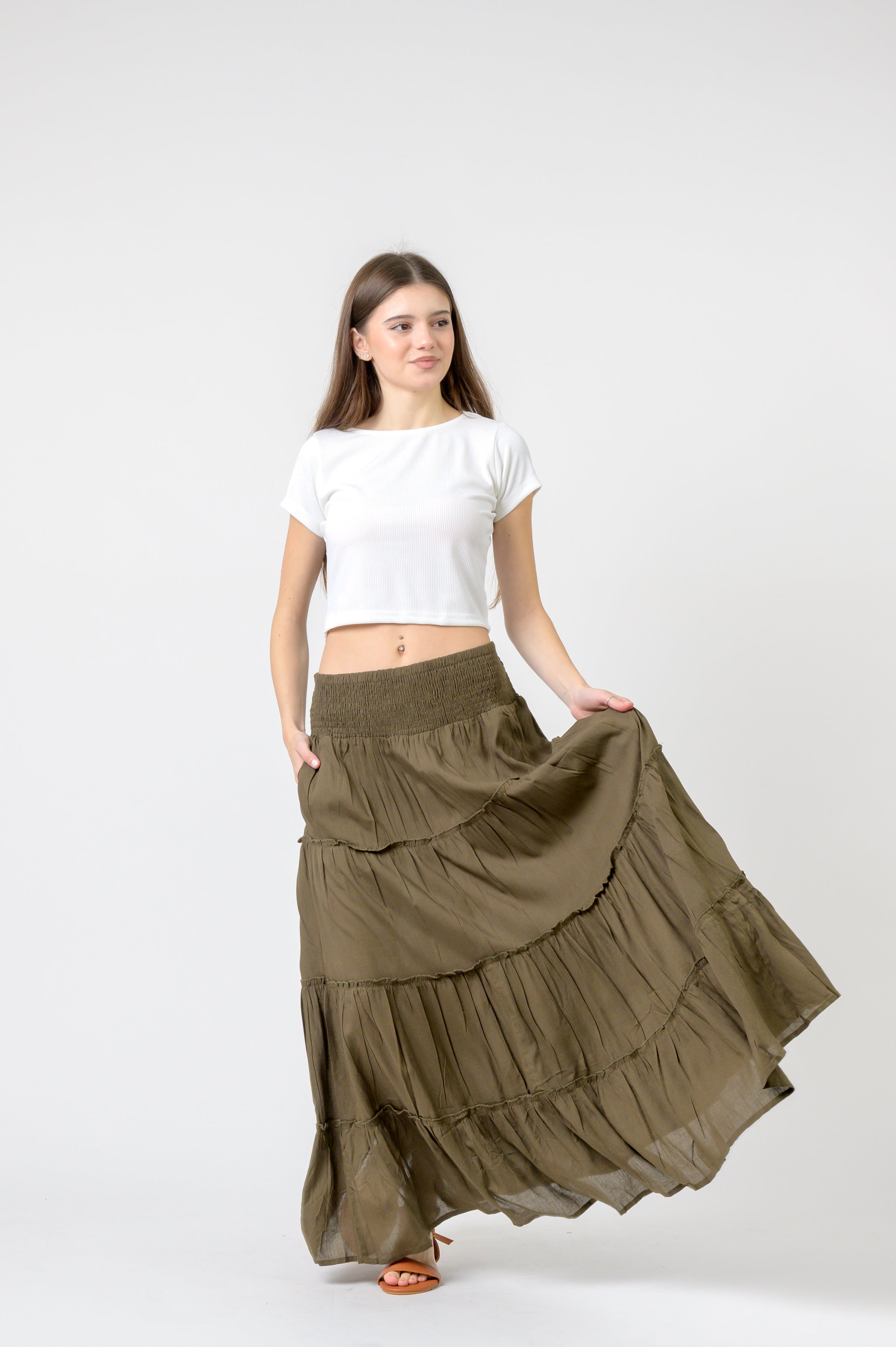 Rhea Plain Block Tiered Skirt