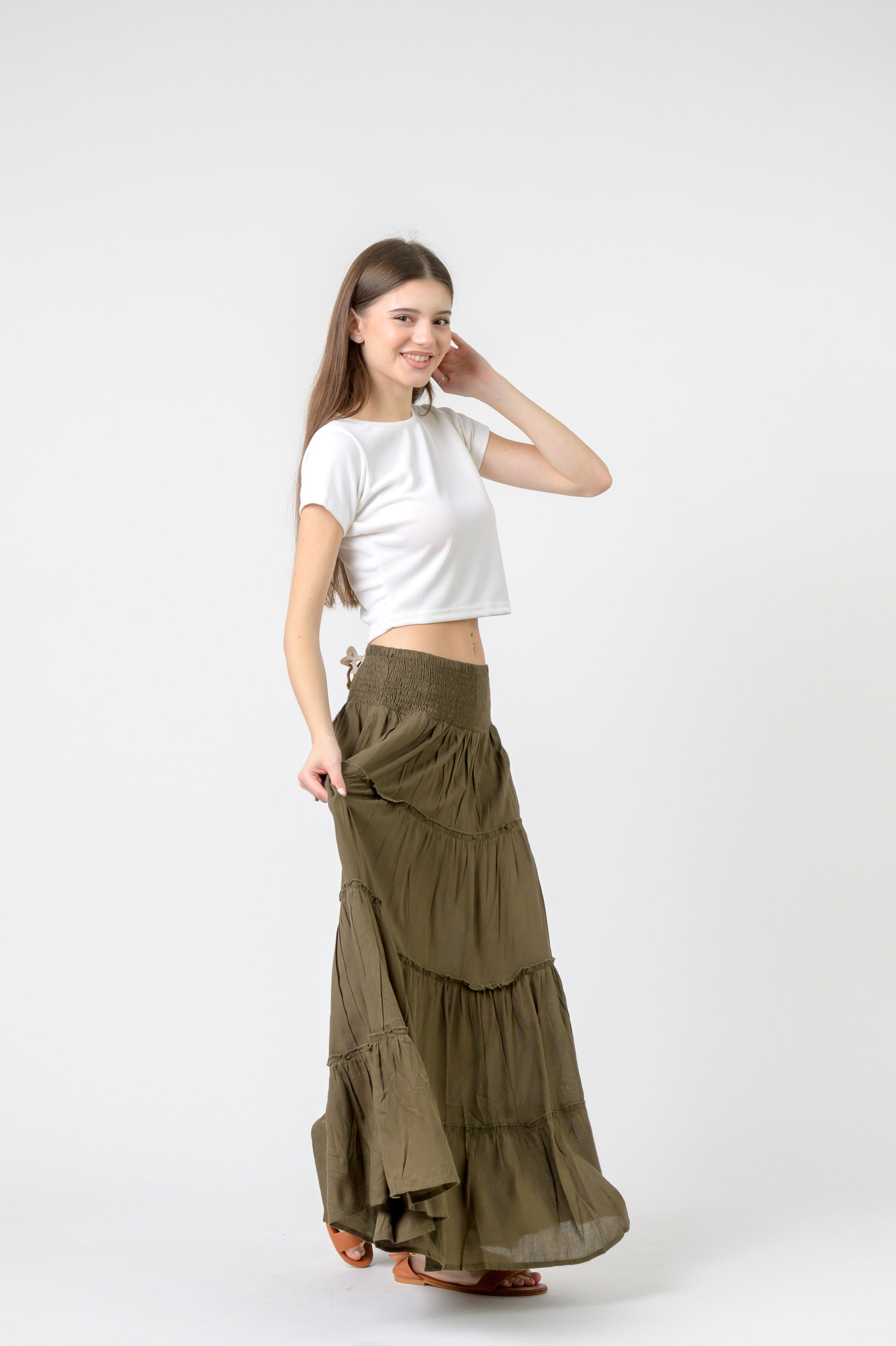 Rhea Plain Block Tiered Skirt