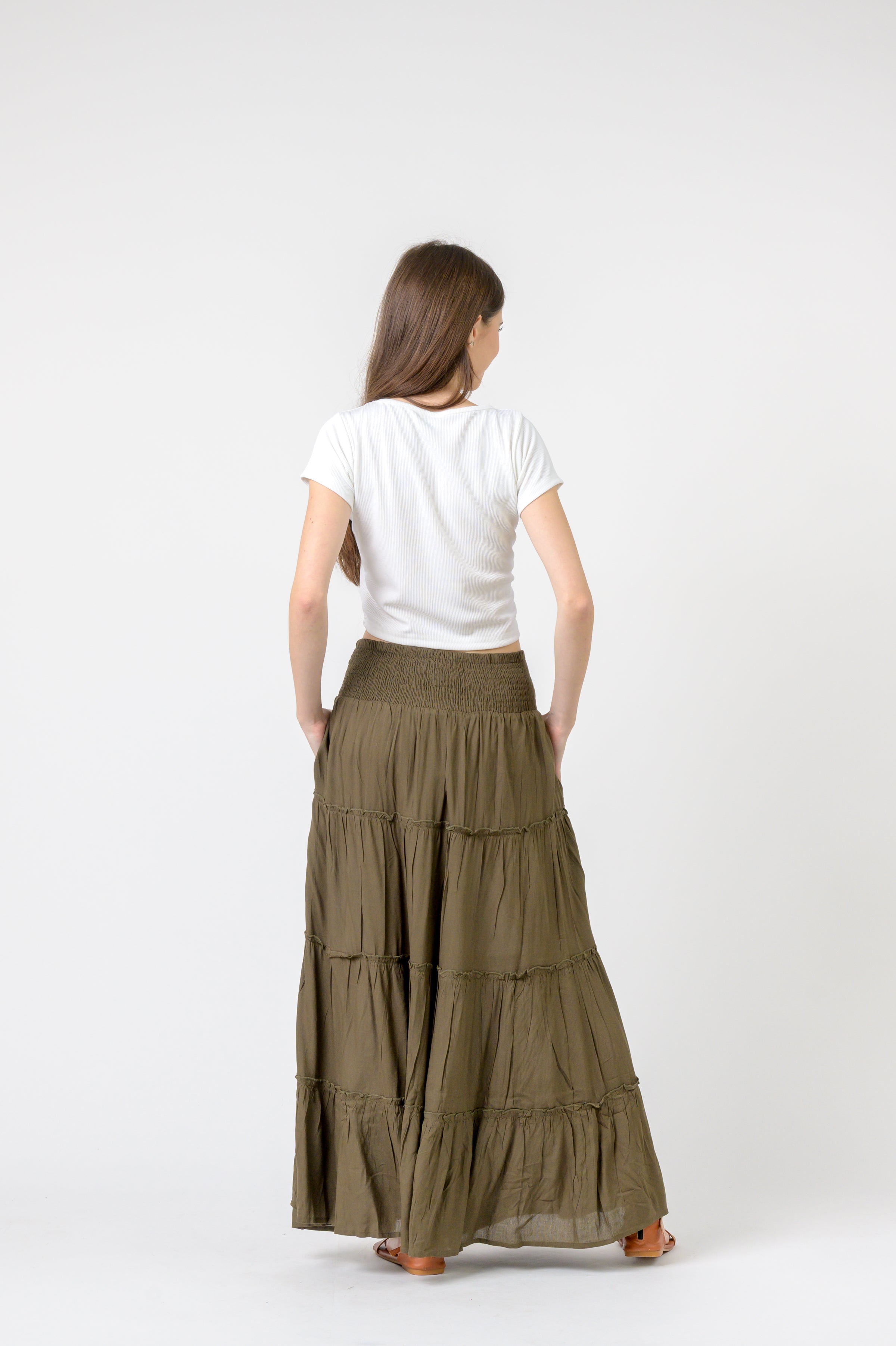 Rhea Plain Block Tiered Skirt