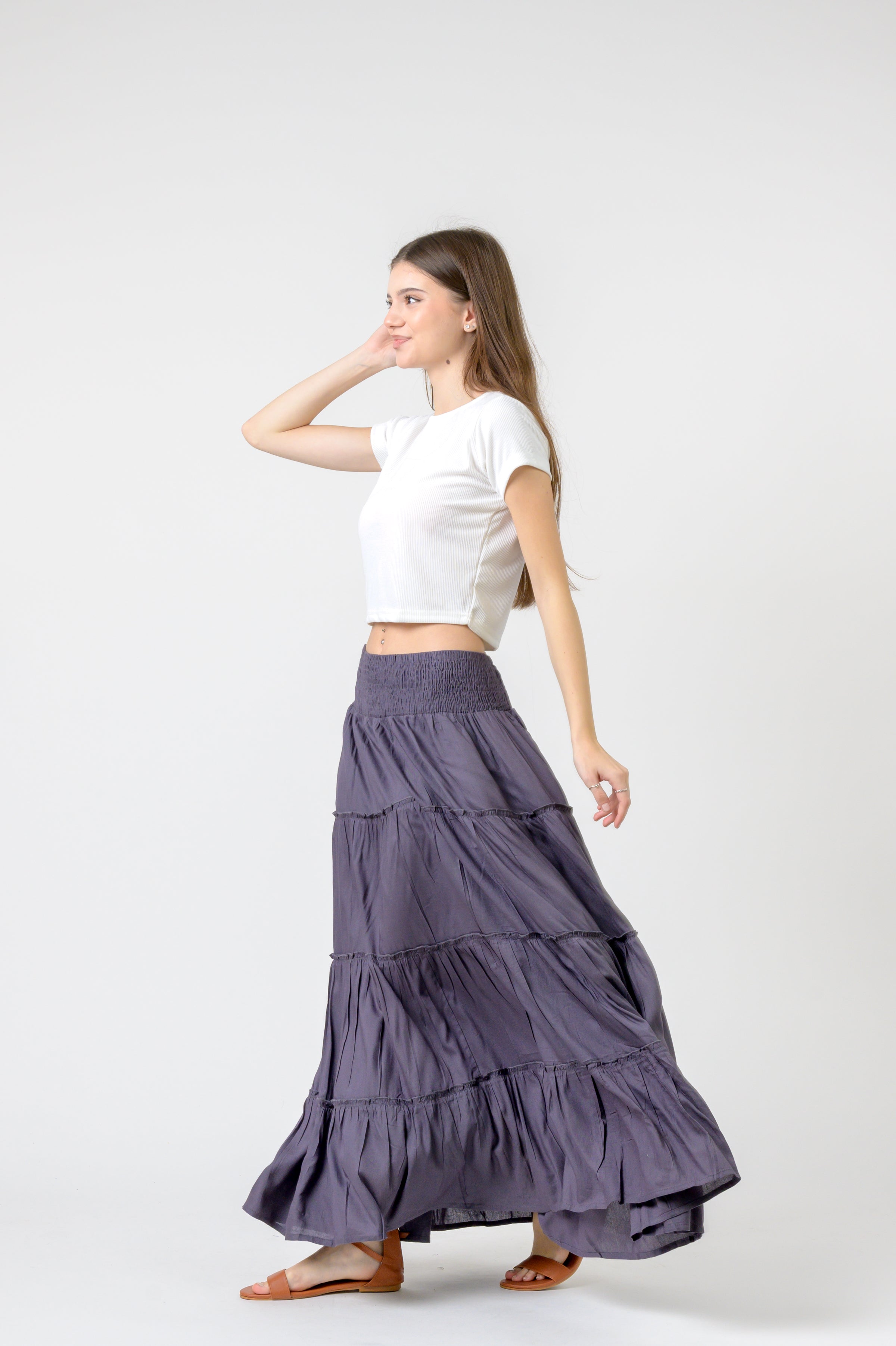 Rhea Plain Block Tiered Skirt