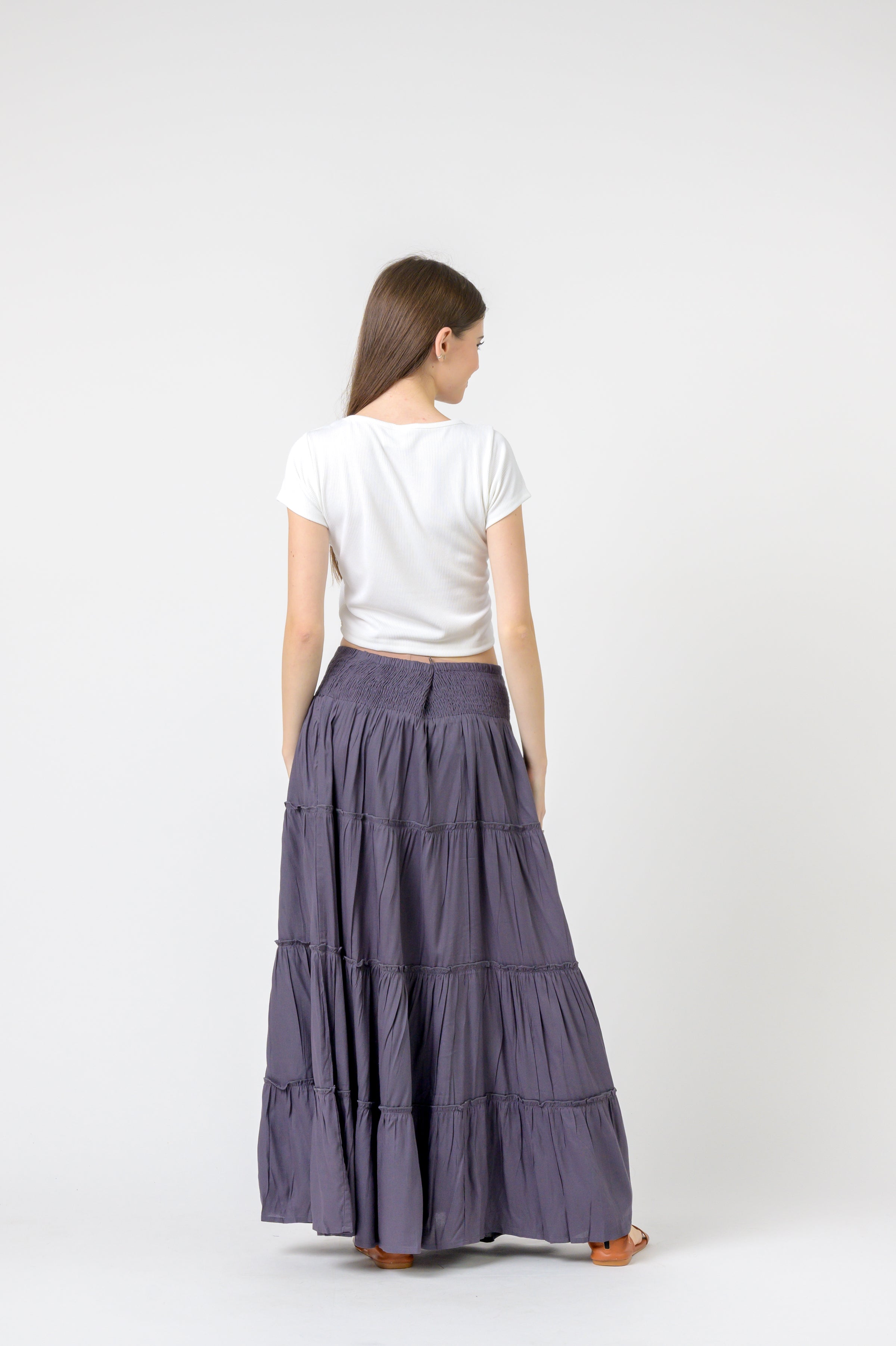 Rhea Plain Block Tiered Skirt