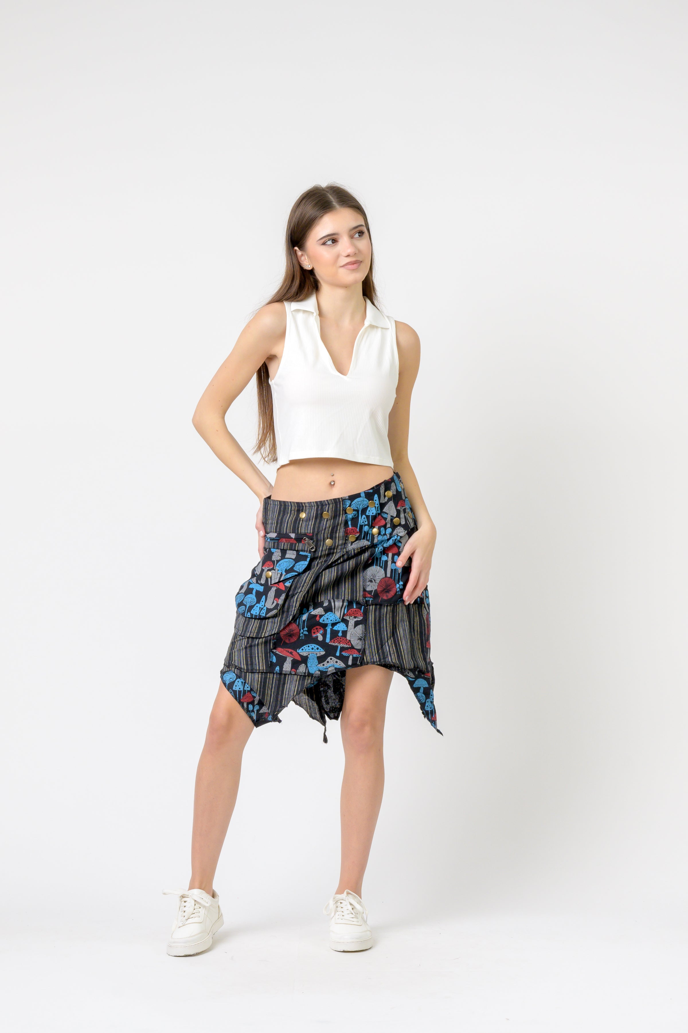 Rhea Stripe and Mushroom Patch Skirt