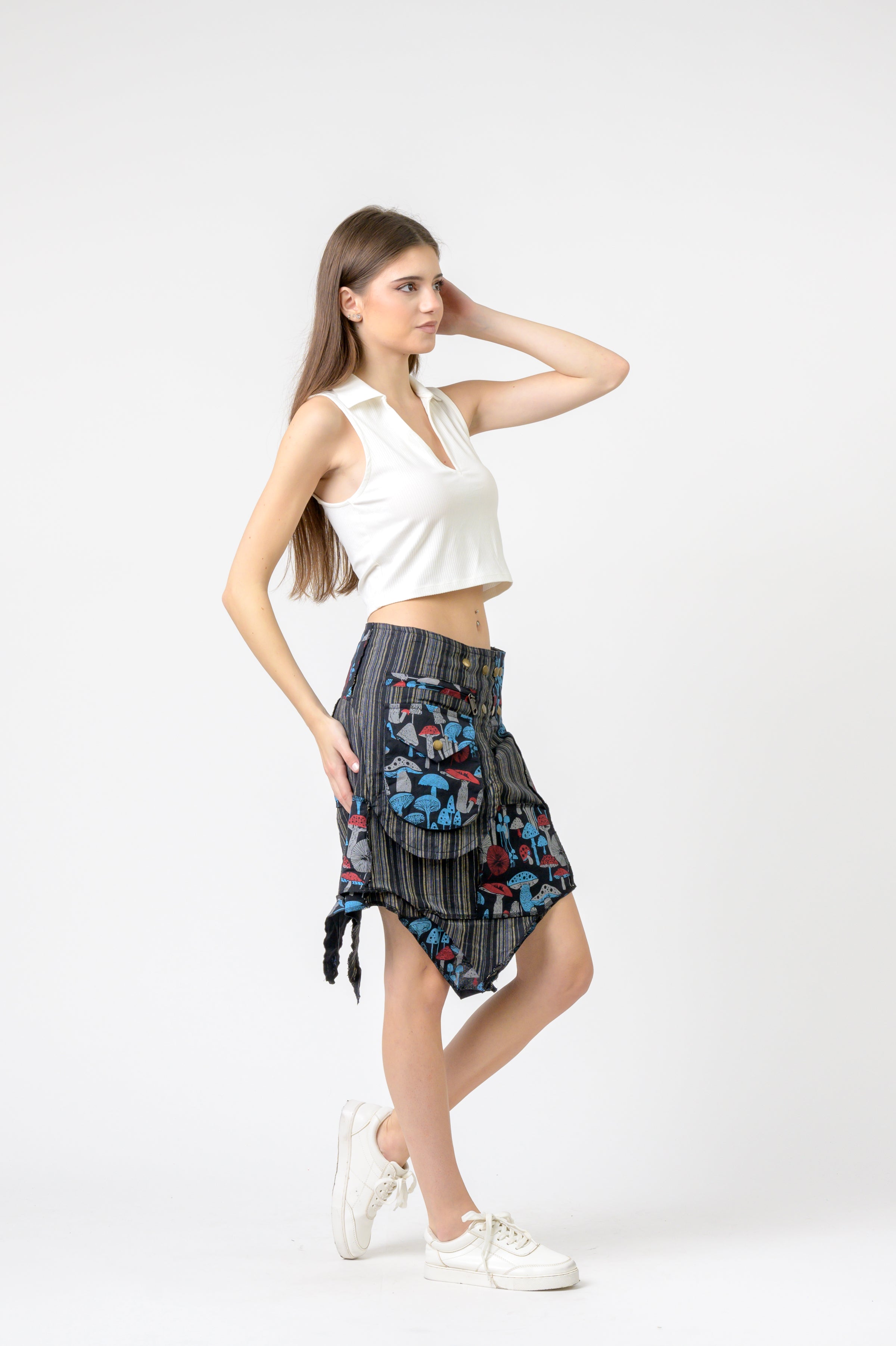Rhea Stripe and Mushroom Patch Skirt