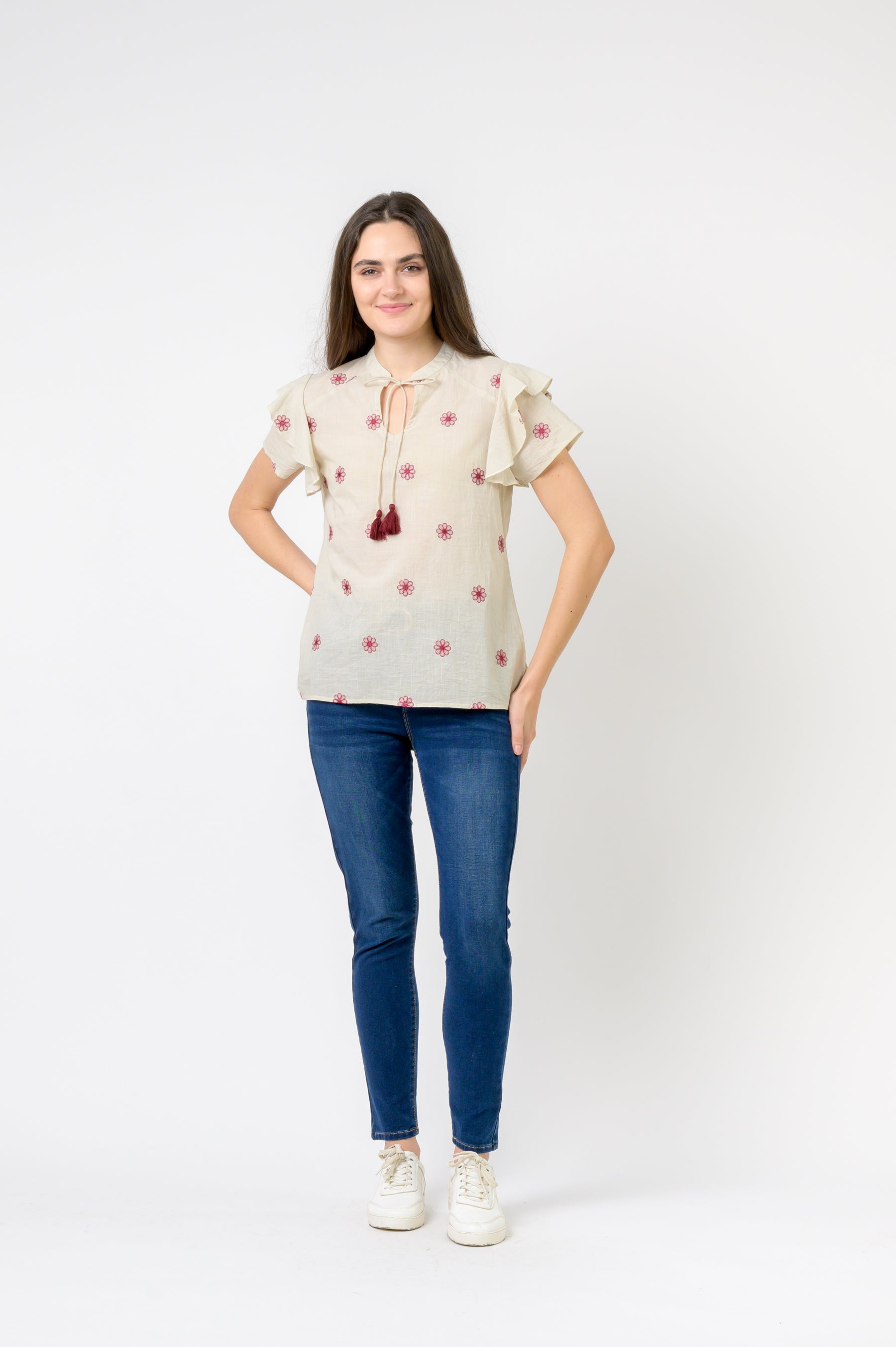 Rhea Flower Spot Short Sleeve Top