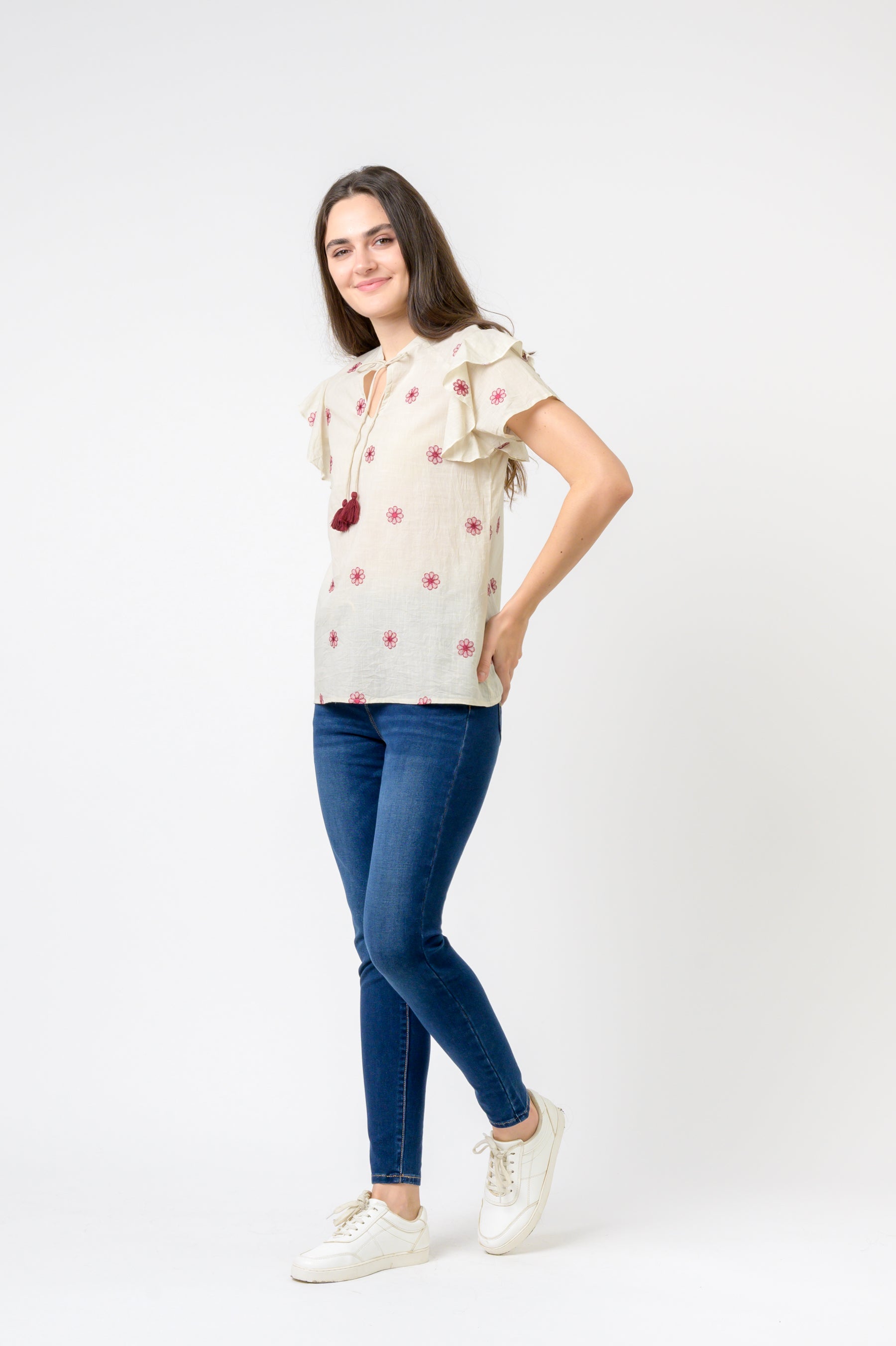 Rhea Flower Spot Short Sleeve Top