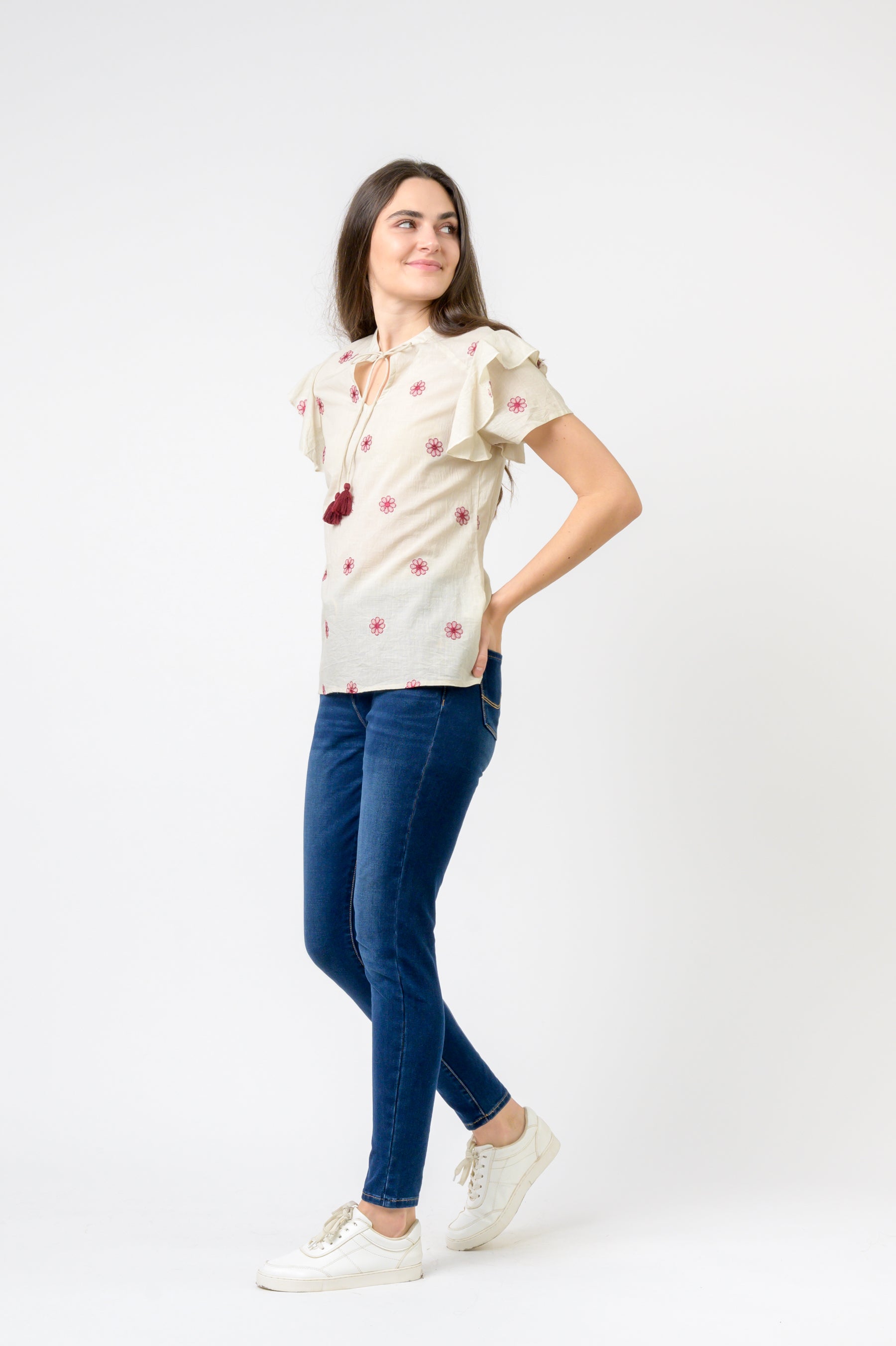 Rhea Flower Spot Short Sleeve Top