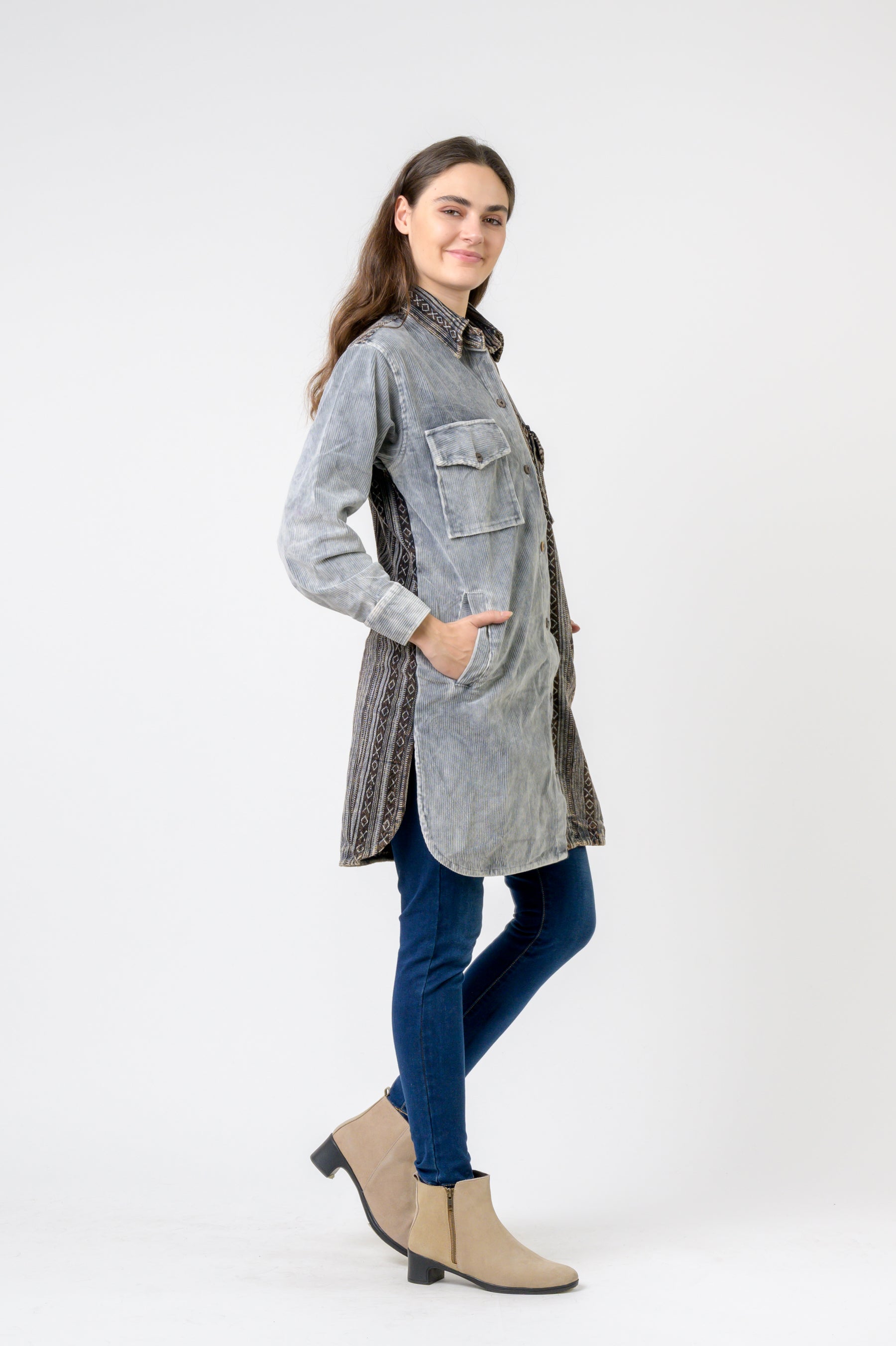 Rhea Dual-Texture Long Shirt