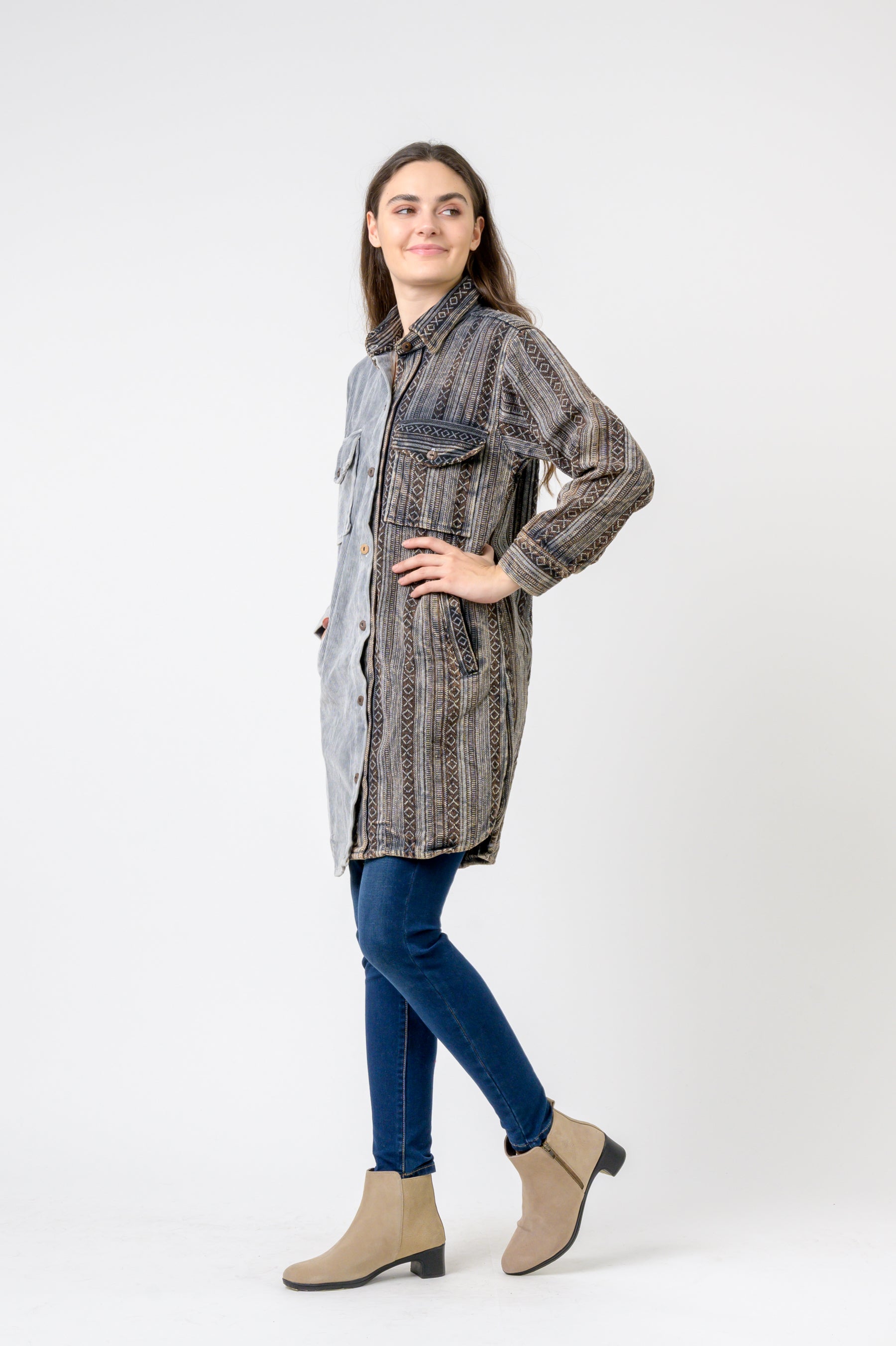 Rhea Dual-Texture Long Shirt